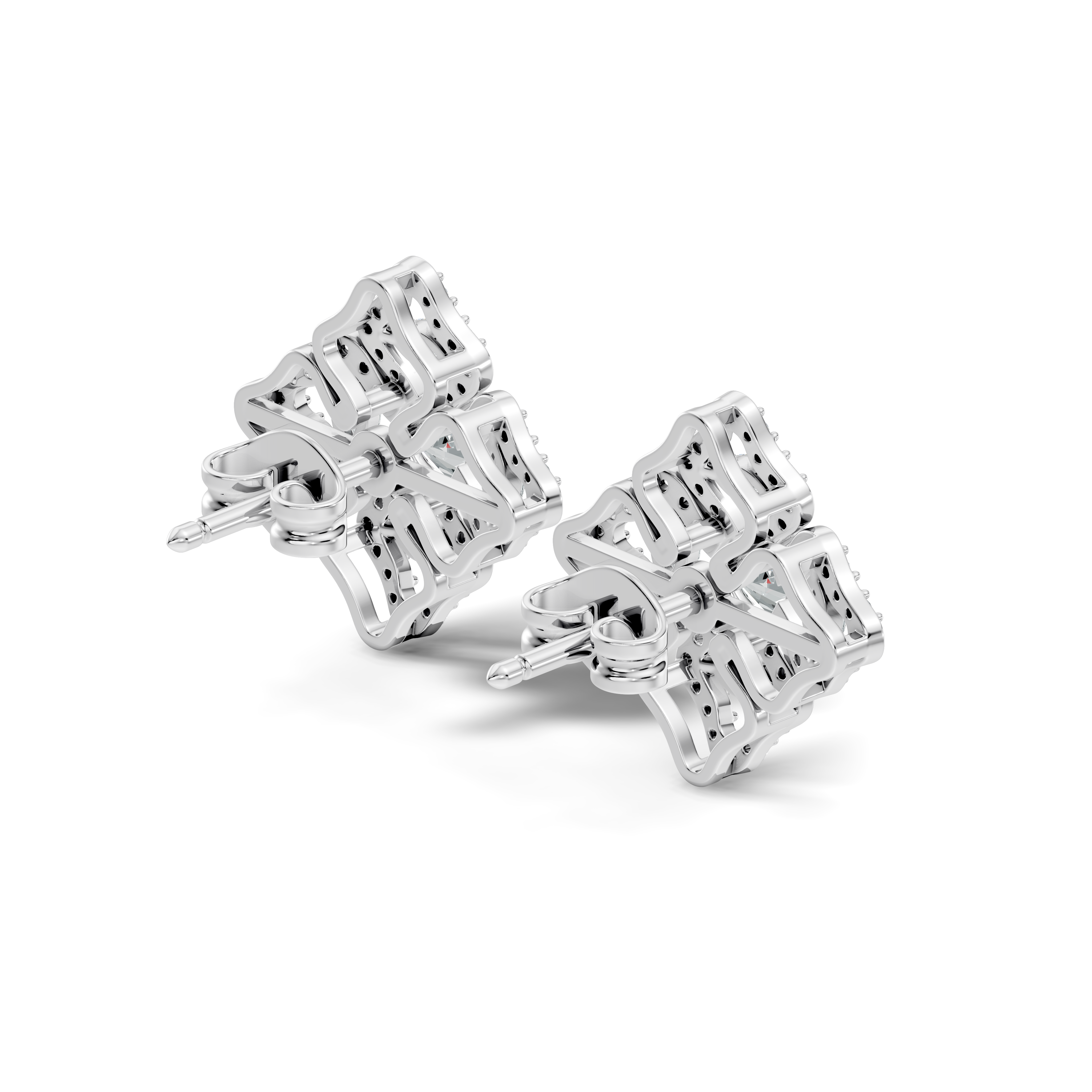 Openwork Quatrefoil Pave & Marquise Diamond Stud