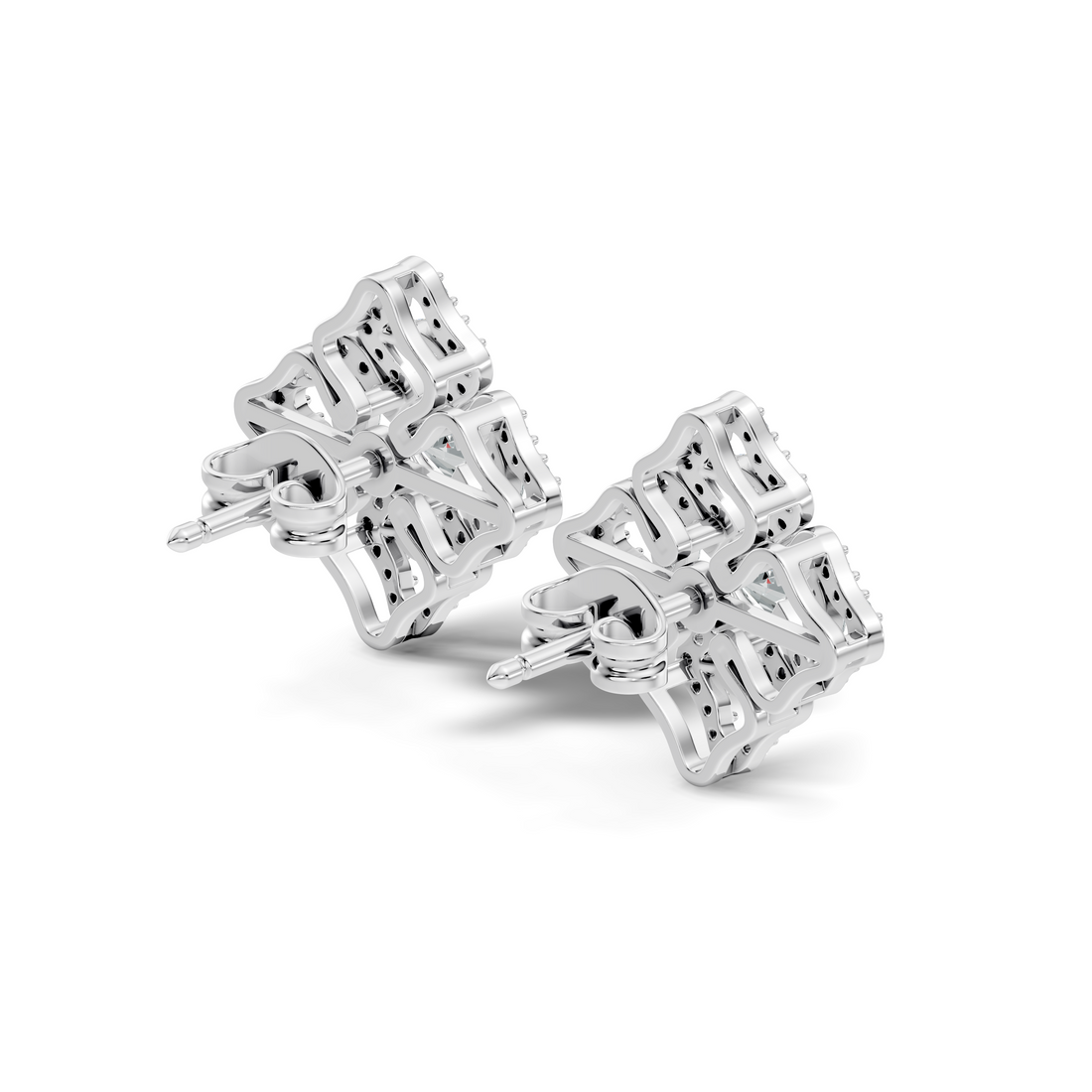 Openwork Quatrefoil Pave & Marquise Diamond Stud
