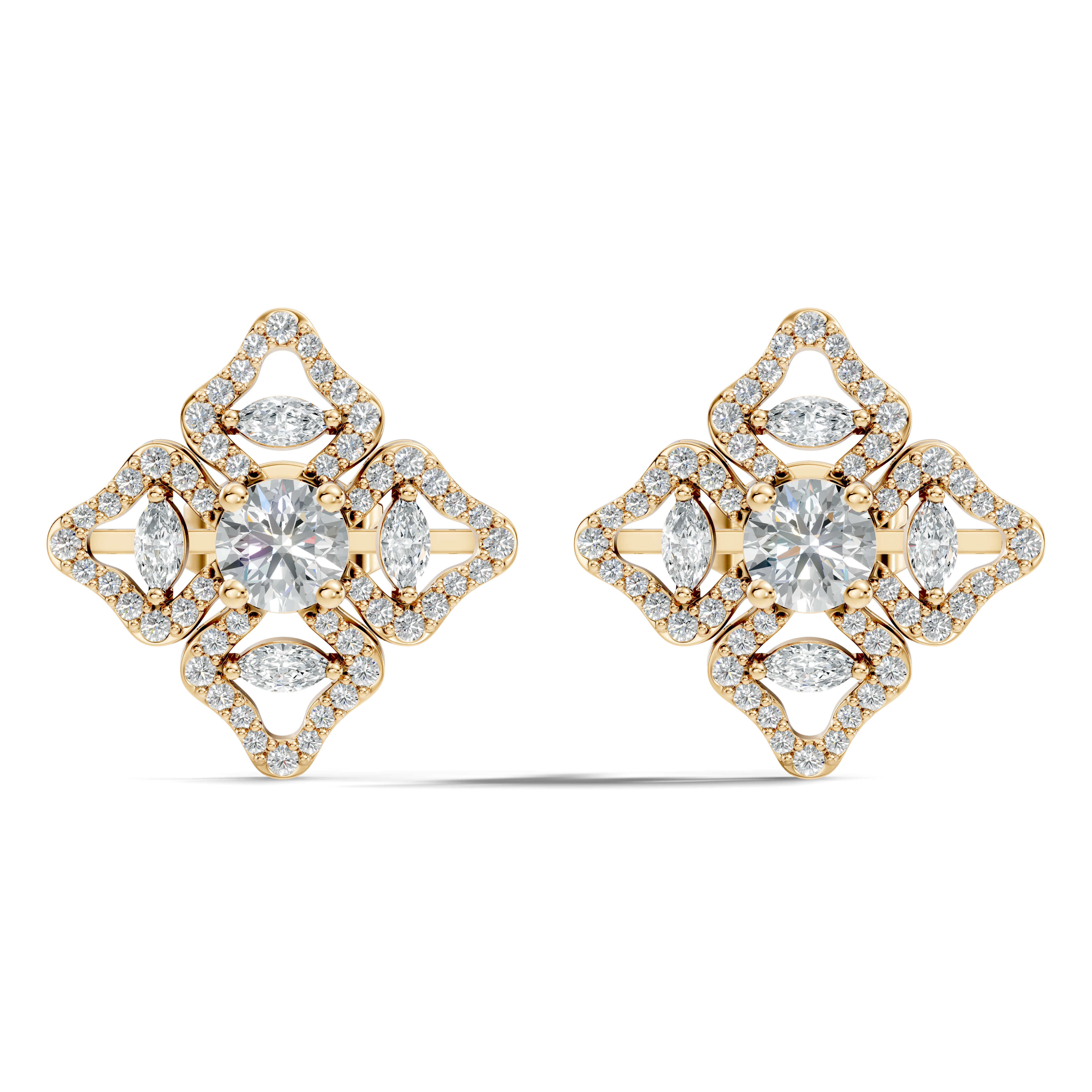 Openwork Quatrefoil Pave & Marquise Diamond Stud