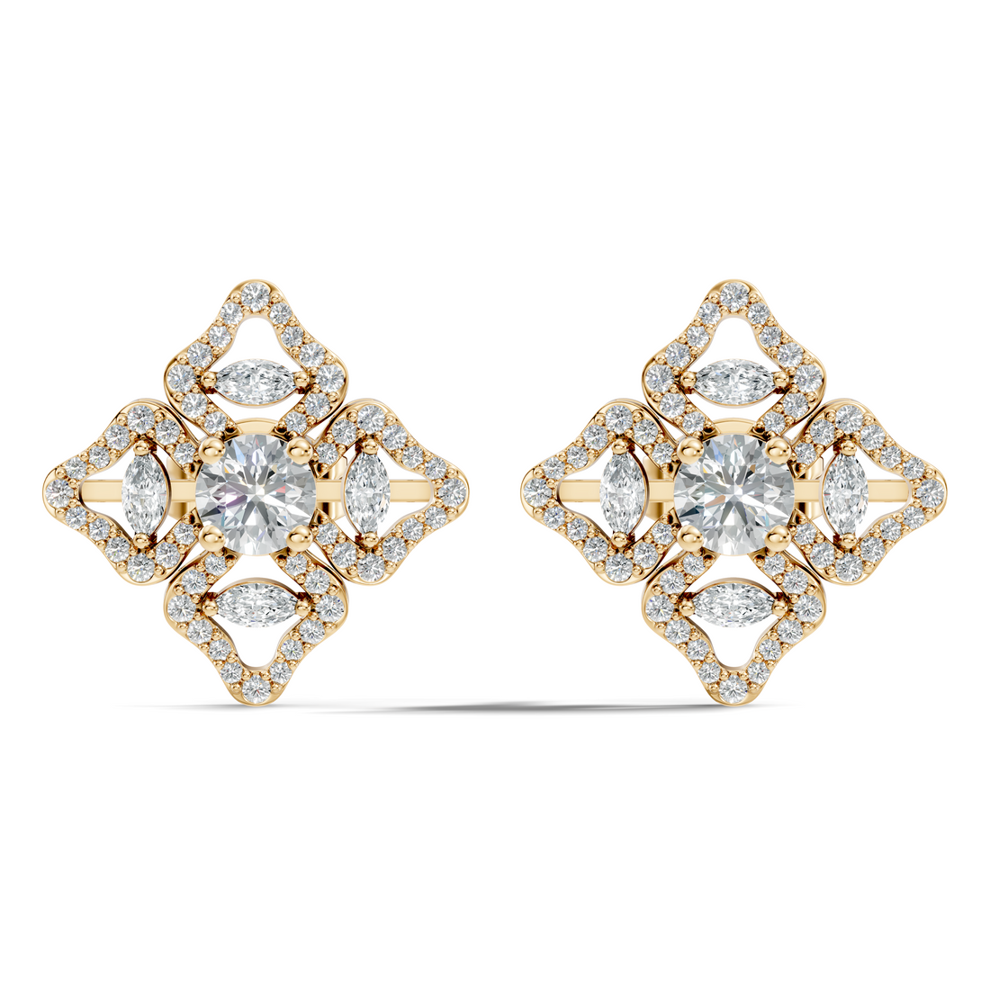 Openwork Quatrefoil Pave & Marquise Diamond Stud