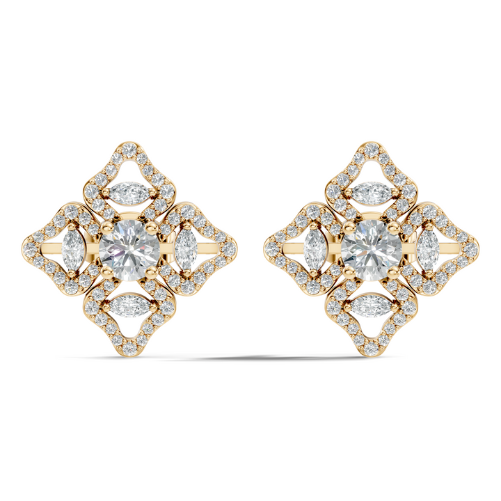 Openwork Quatrefoil Pave & Marquise Diamond Stud