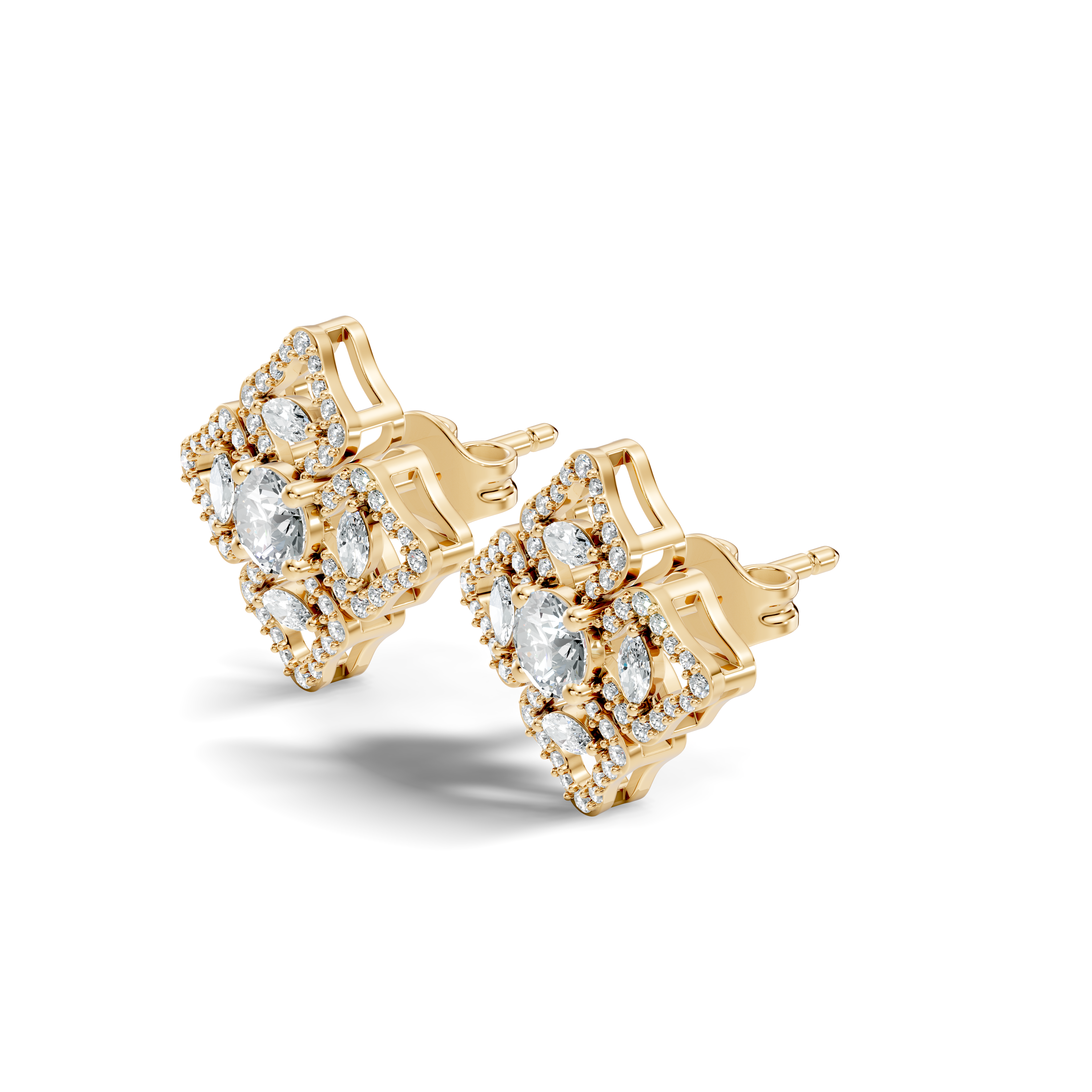 Openwork Quatrefoil Pave & Marquise Diamond Stud