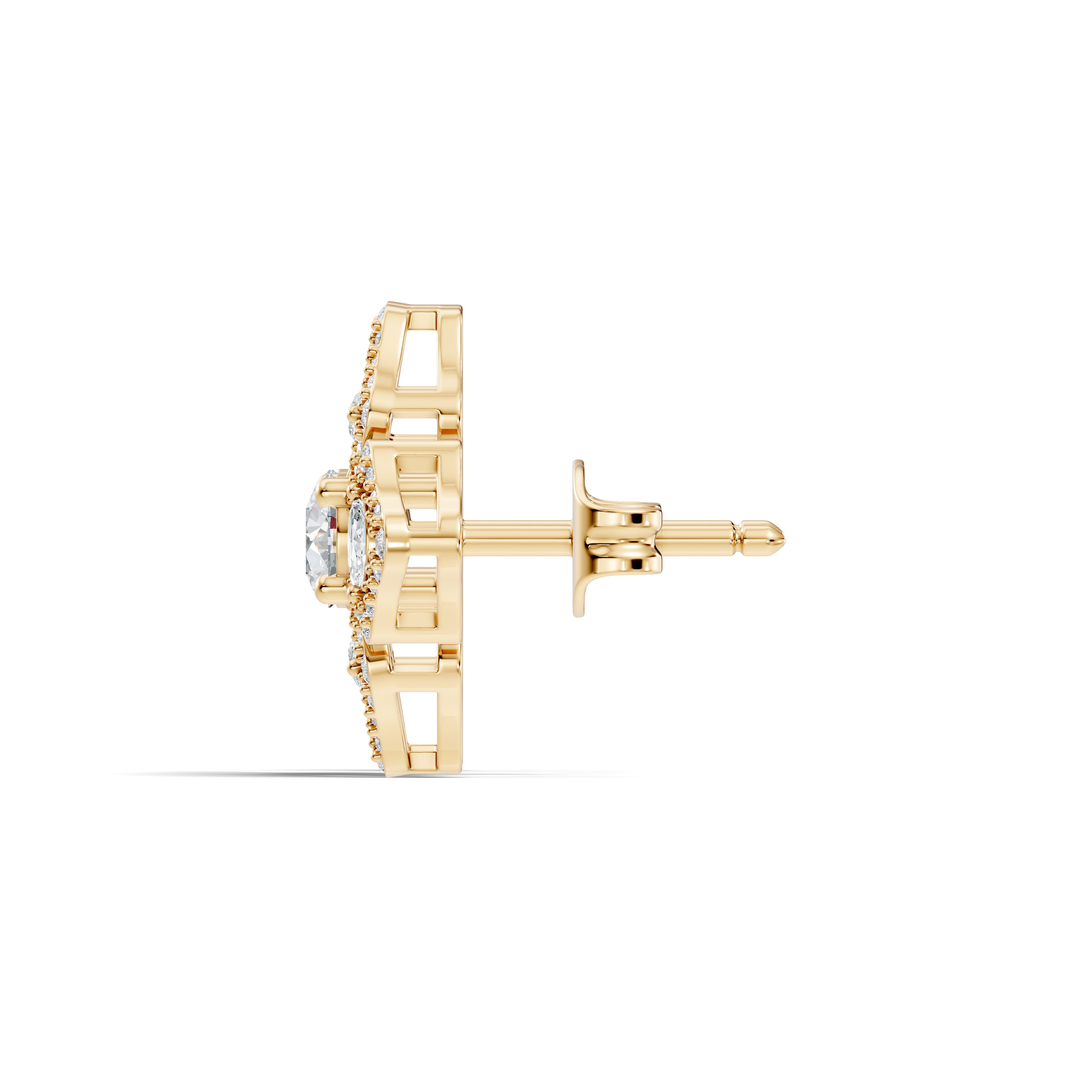 Openwork Quatrefoil Pave & Marquise Diamond Stud