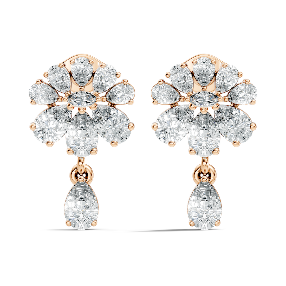 Pear & Marquise Fan Cluster Drop Earrings