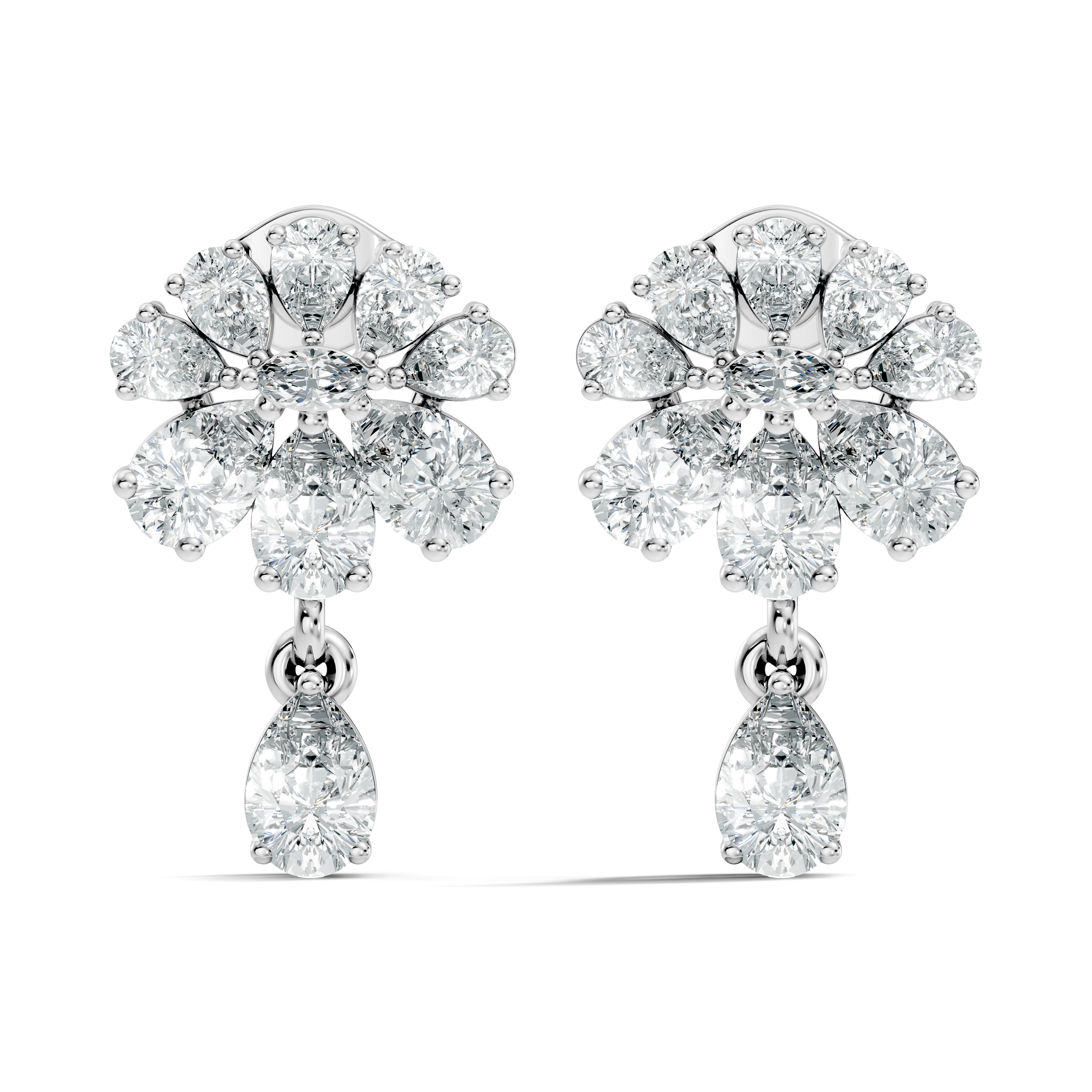 Pear & Marquise Fan Cluster Drop Earrings