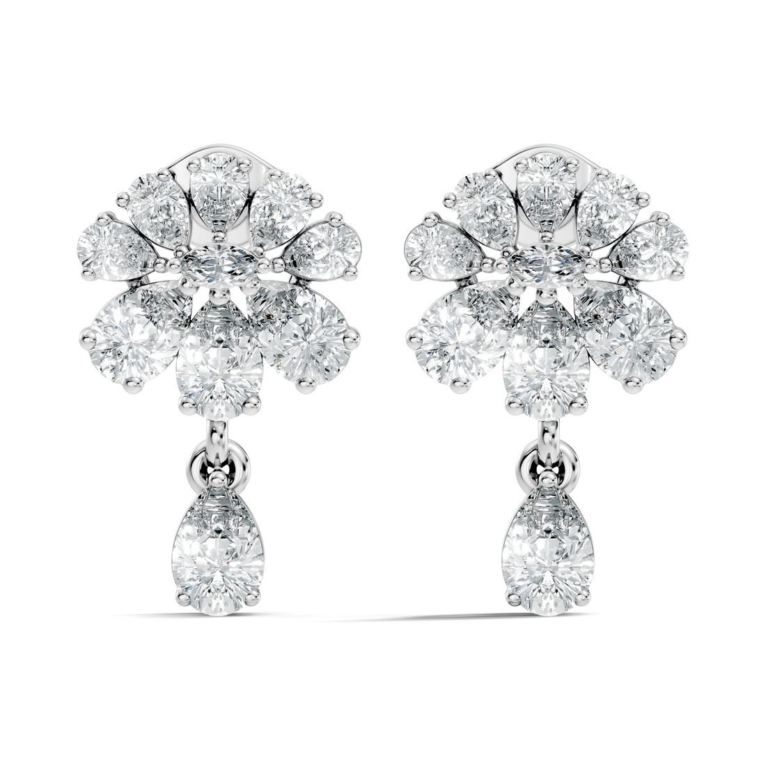 Pear & Marquise Fan Cluster Drop Earrings