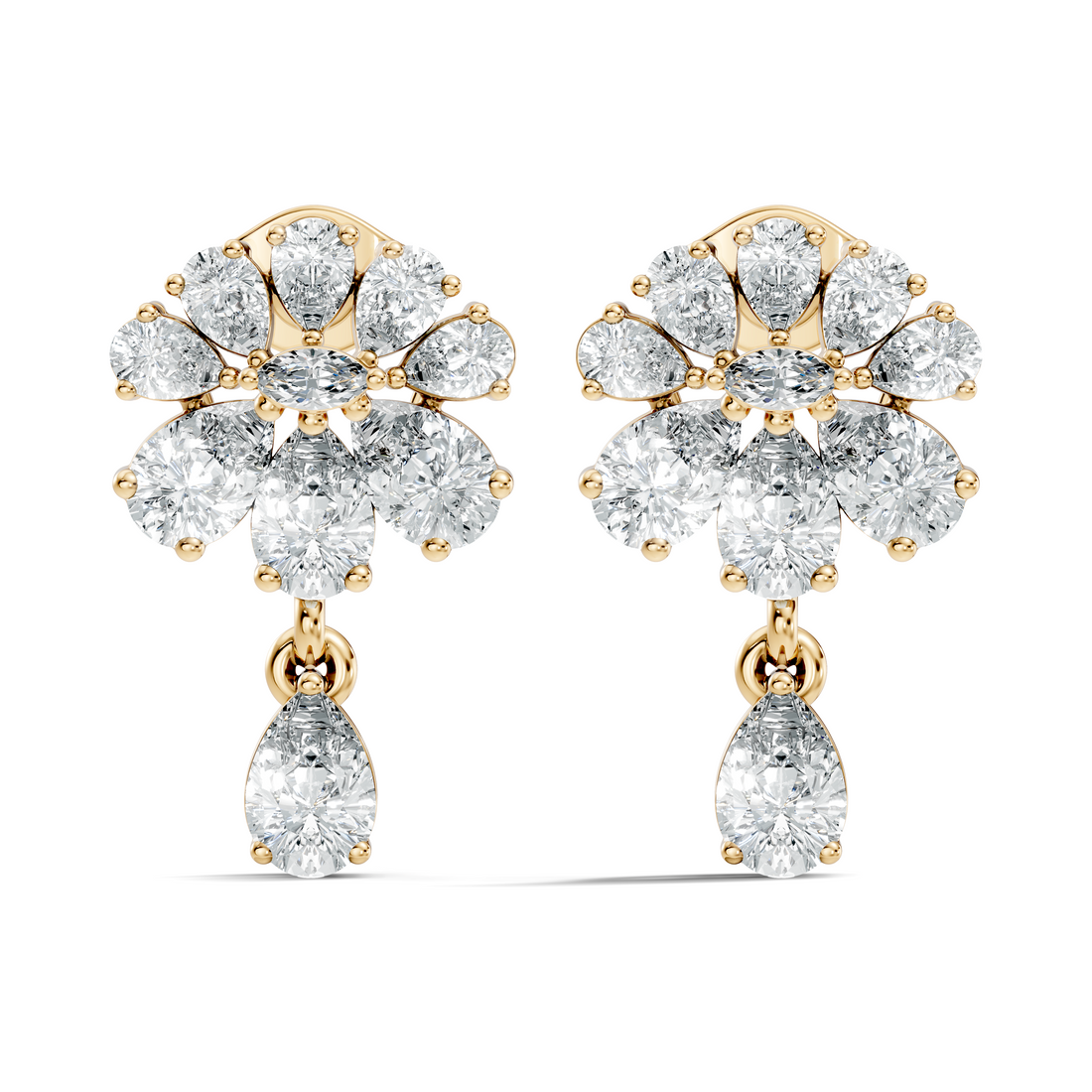Pear & Marquise Fan Cluster Drop Earrings