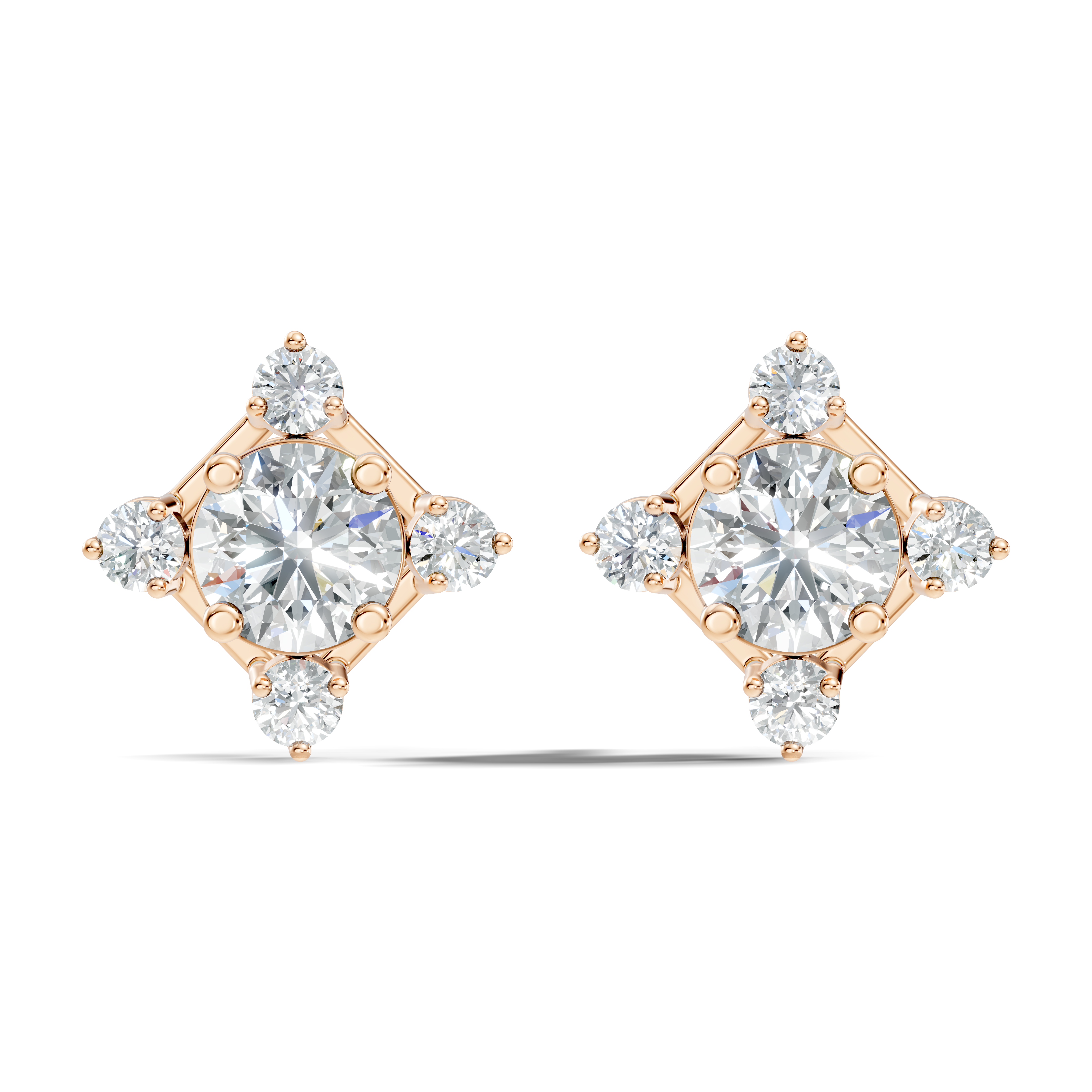 Diamond Solitaire & Four-Point Compass Halo Stud