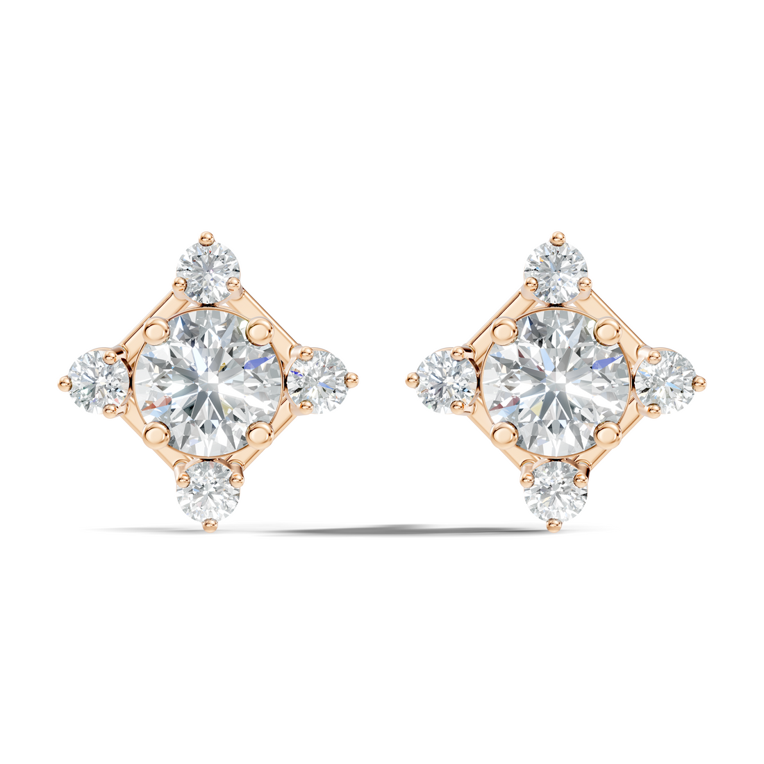 Diamond Solitaire & Four-Point Compass Halo Stud