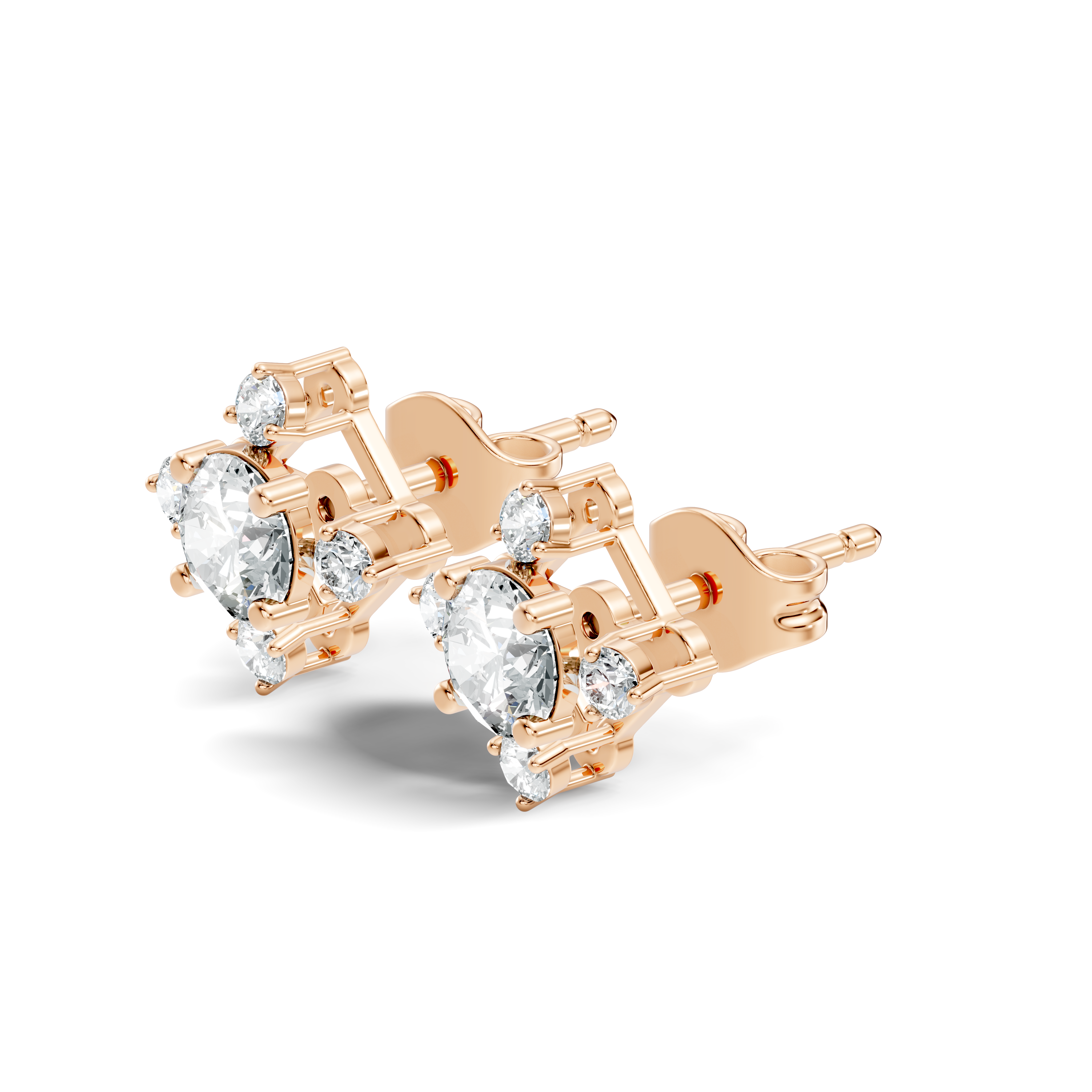 Diamond Solitaire & Four-Point Compass Halo Stud