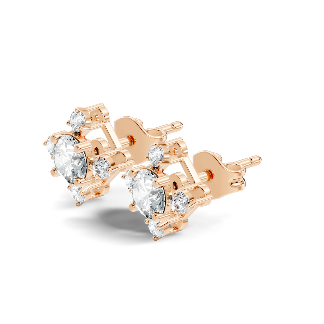 Diamond Solitaire & Four-Point Compass Halo Stud