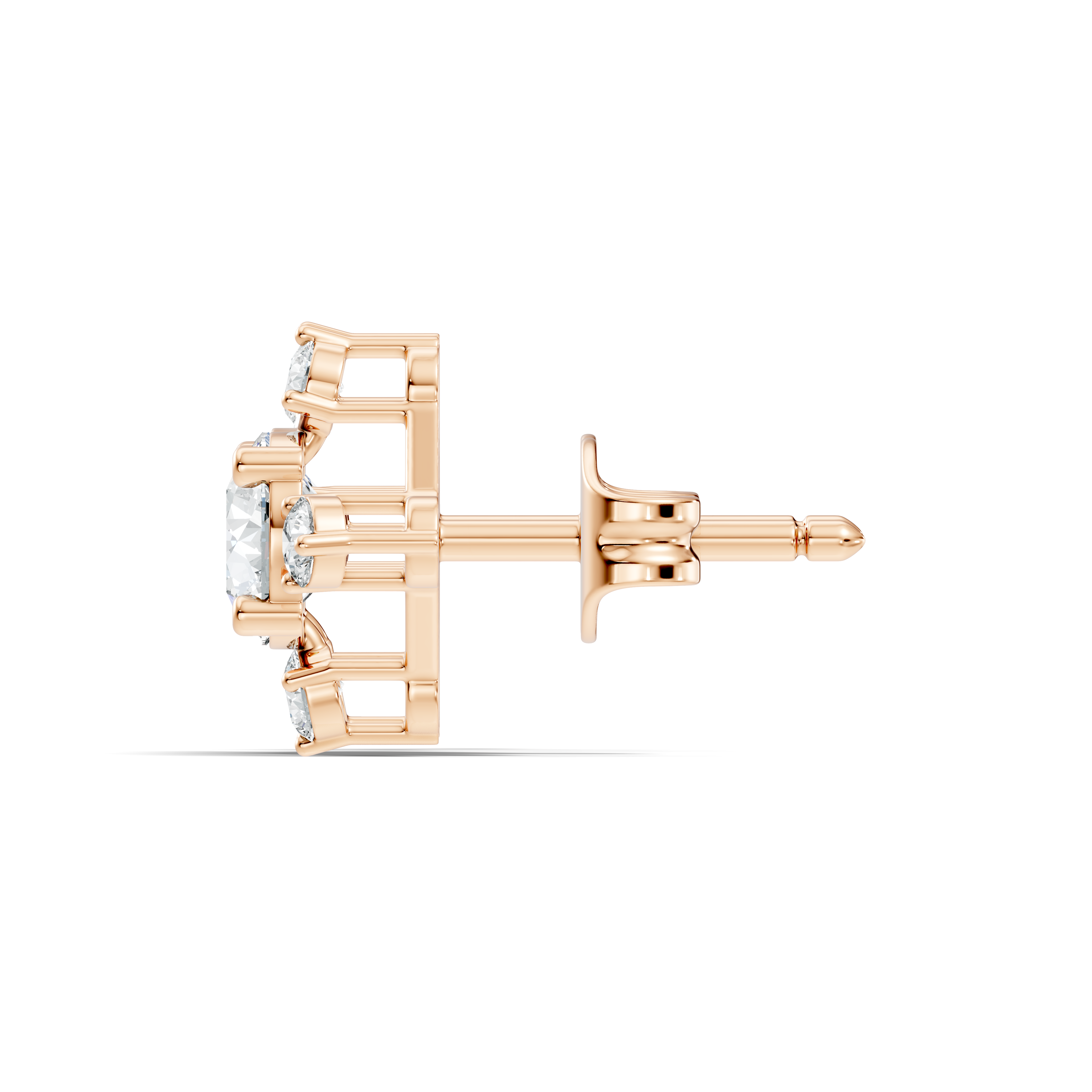 Diamond Solitaire & Four-Point Compass Halo Stud