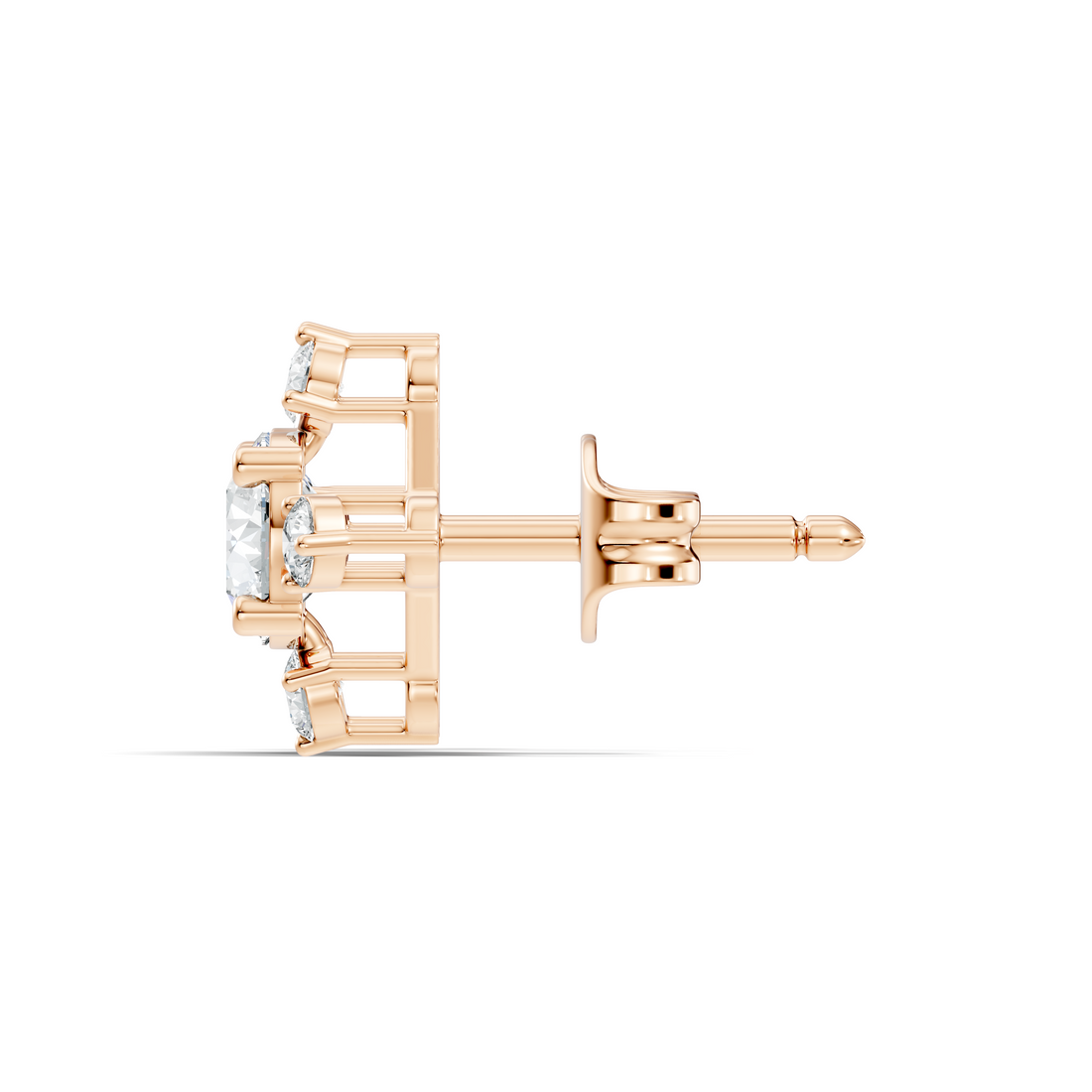Diamond Solitaire & Four-Point Compass Halo Stud