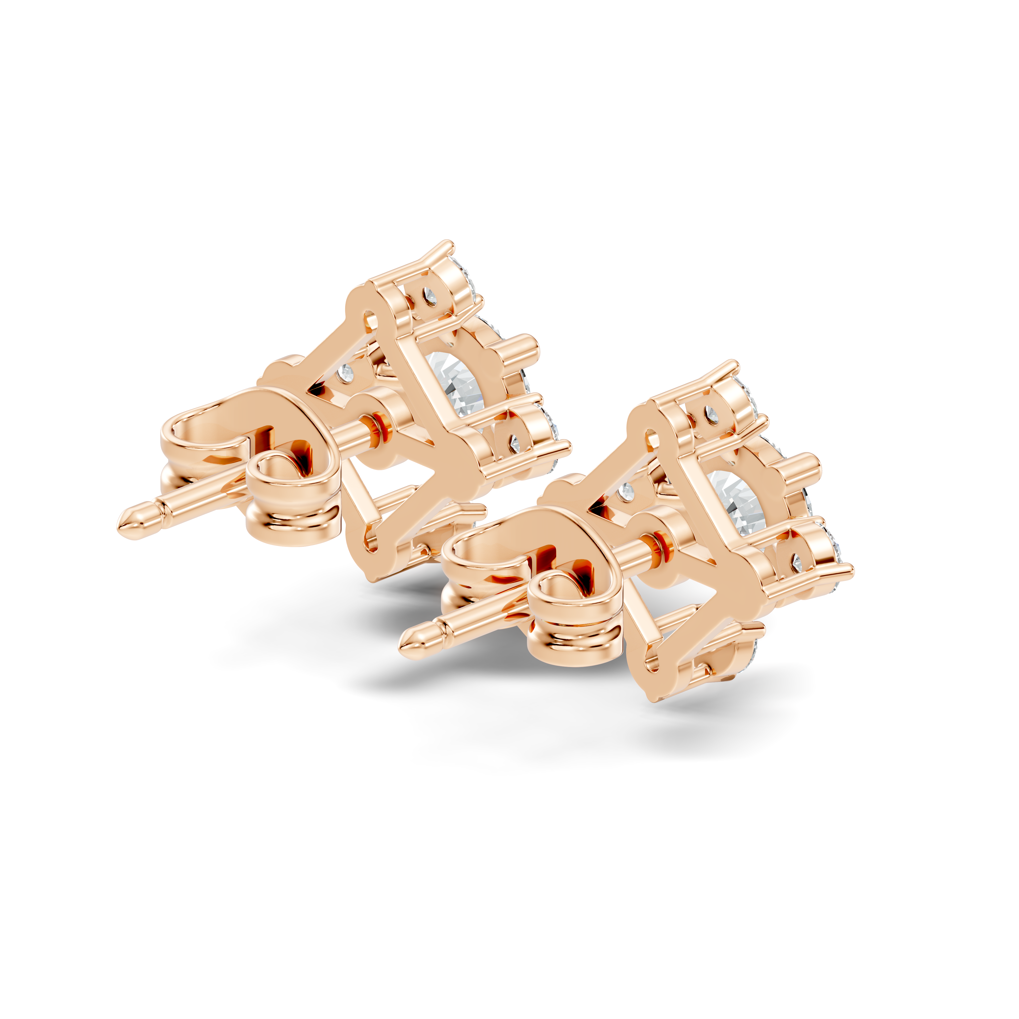 Diamond Solitaire & Four-Point Compass Halo Stud