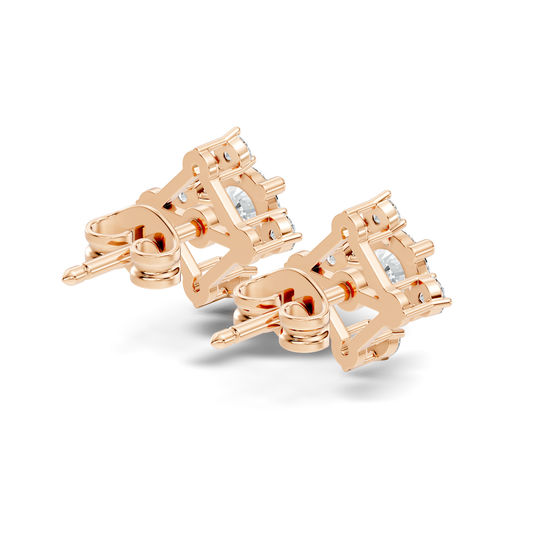 Diamond Solitaire & Four-Point Compass Halo Stud