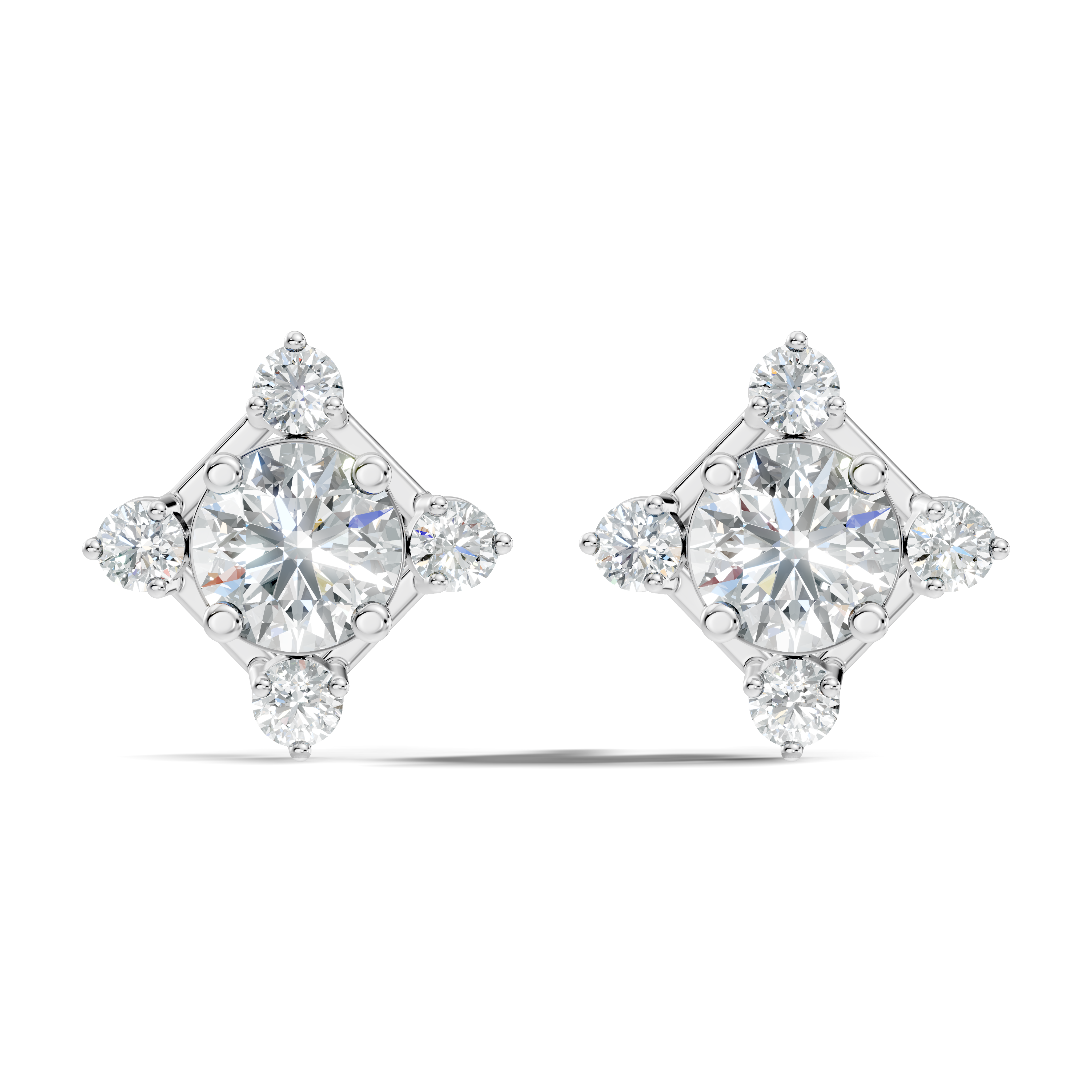 Diamond Solitaire & Four-Point Compass Halo Stud