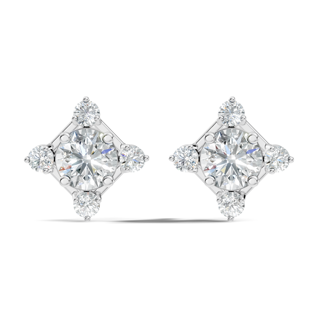 Diamond Solitaire & Four-Point Compass Halo Stud