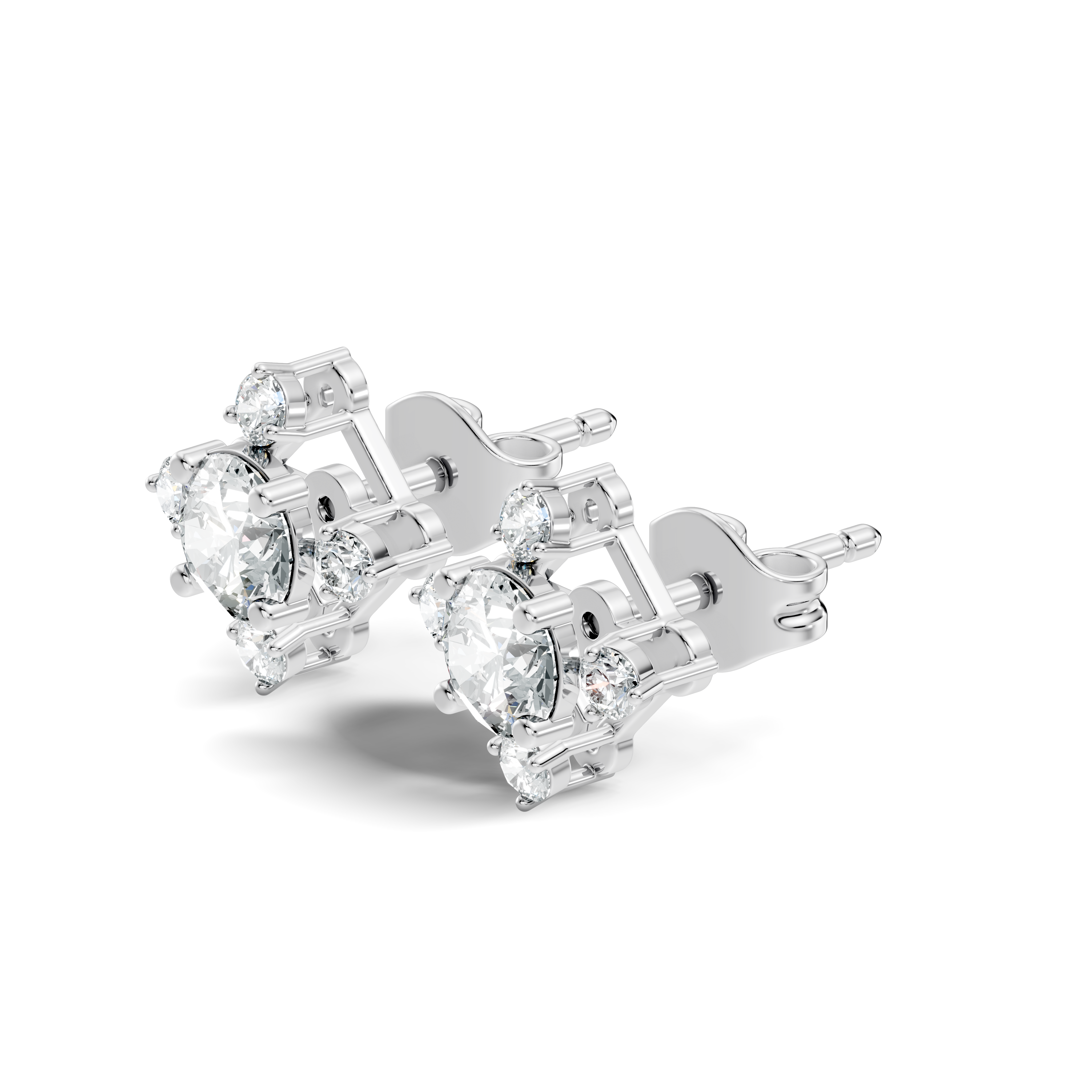 Diamond Solitaire & Four-Point Compass Halo Stud