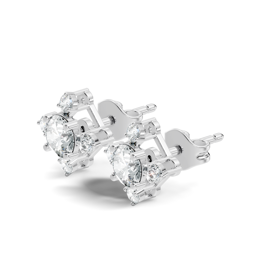 Diamond Solitaire & Four-Point Compass Halo Stud