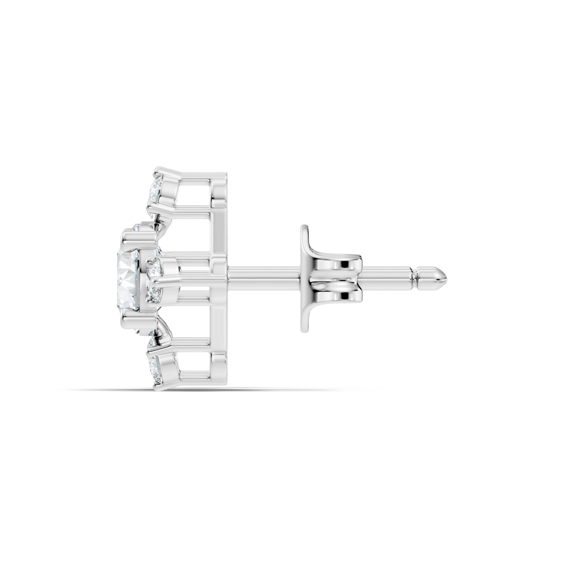 Diamond Solitaire & Four-Point Compass Halo Stud