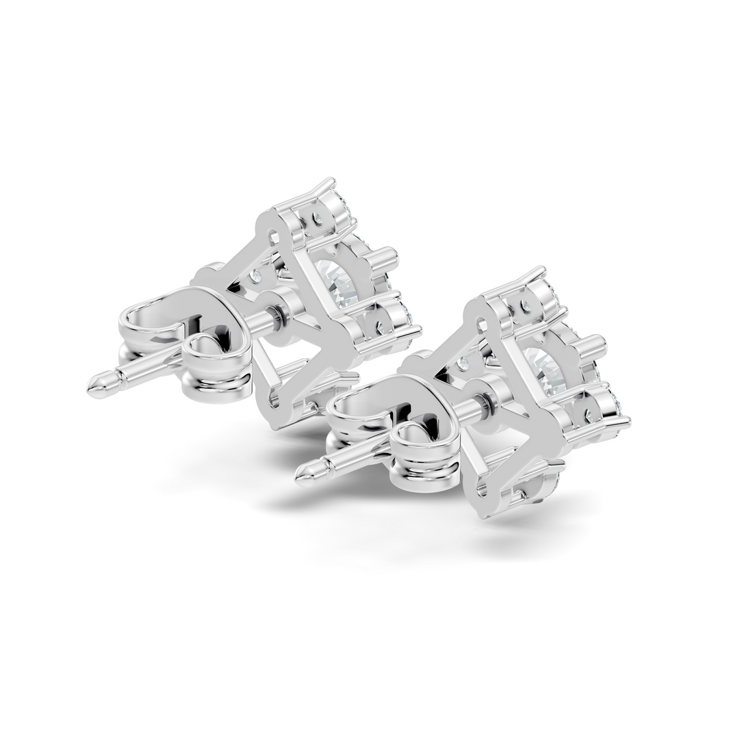 Diamond Solitaire & Four-Point Compass Halo Stud