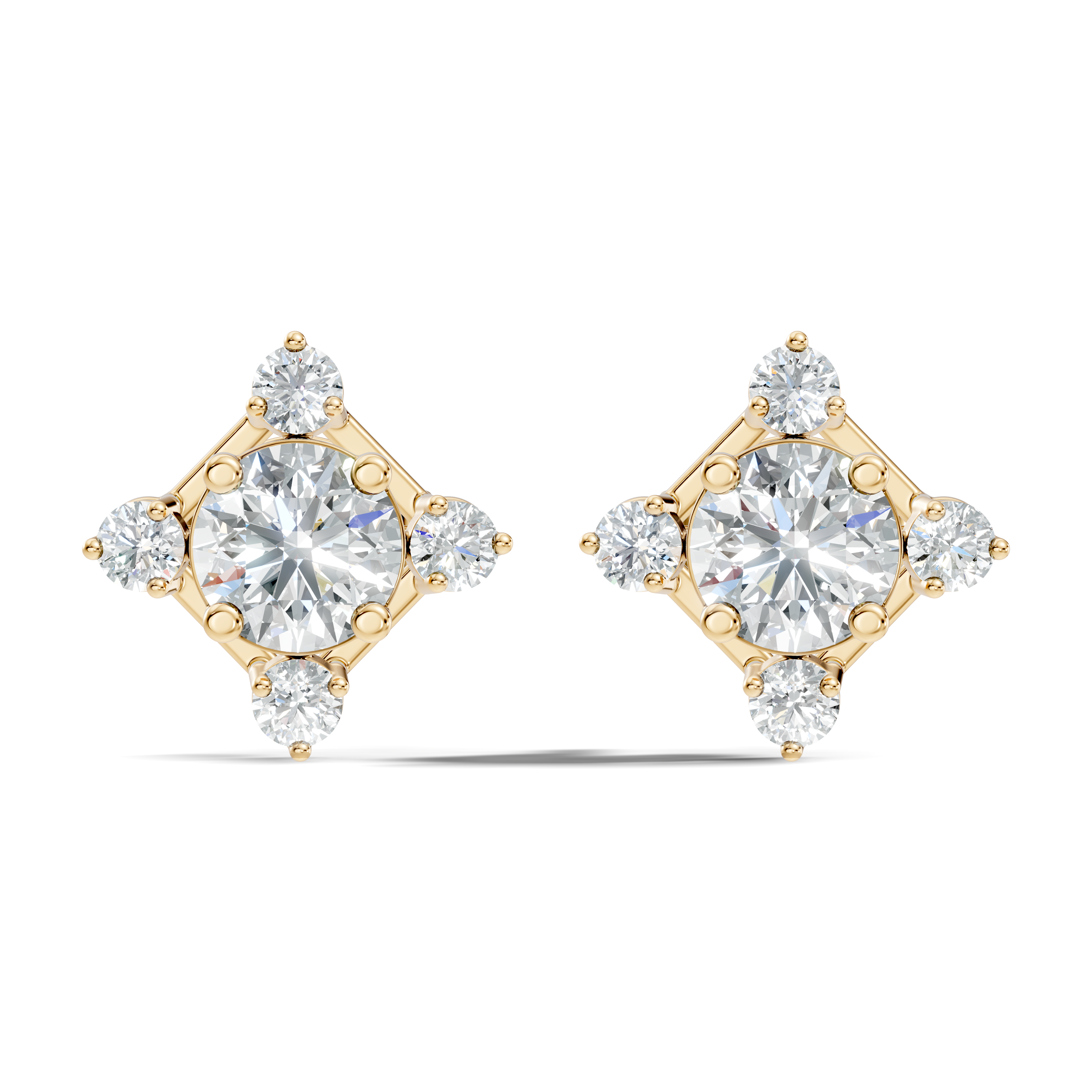 Diamond Solitaire & Four-Point Compass Halo Stud