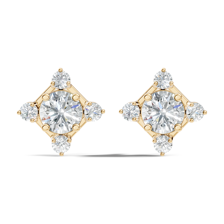Diamond Solitaire & Four-Point Compass Halo Stud
