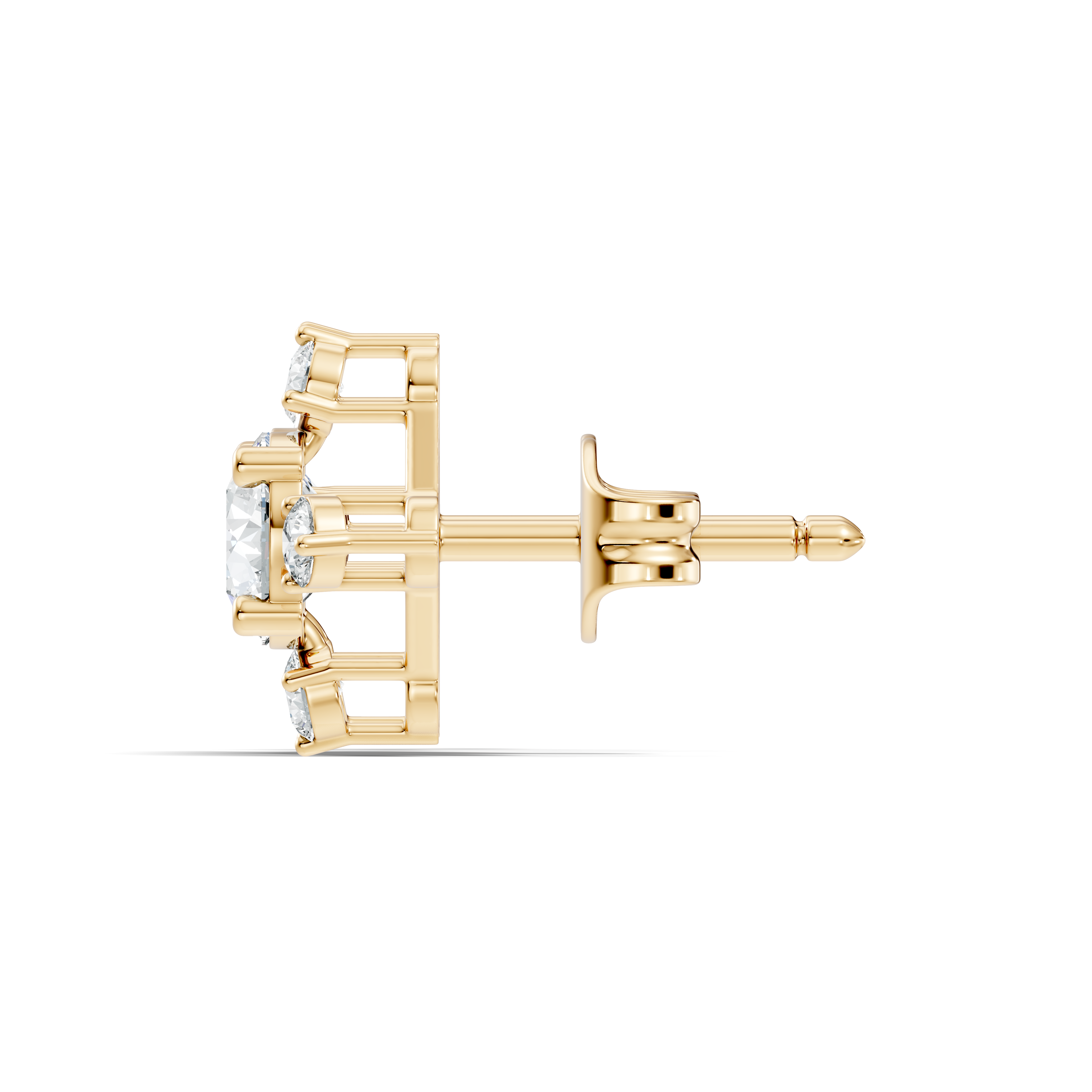 Diamond Solitaire & Four-Point Compass Halo Stud