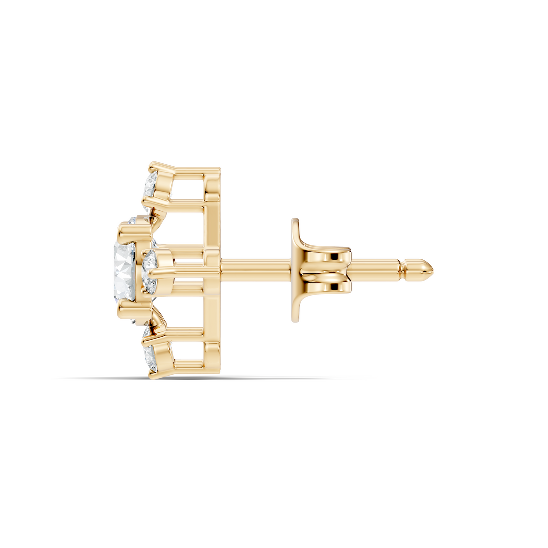 Diamond Solitaire & Four-Point Compass Halo Stud