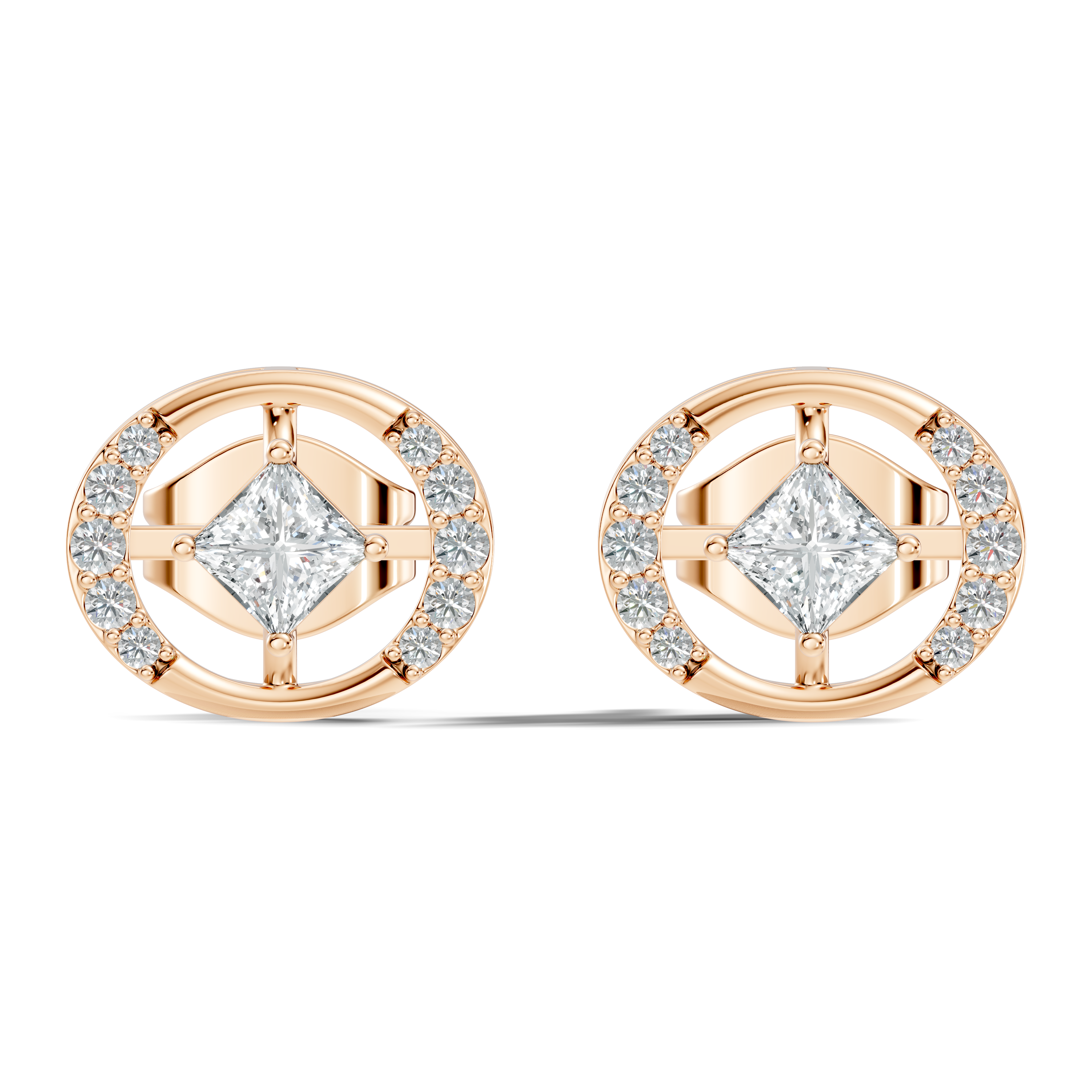 Princess Cut Solitaire & Oval Open Frame Diamond Stud