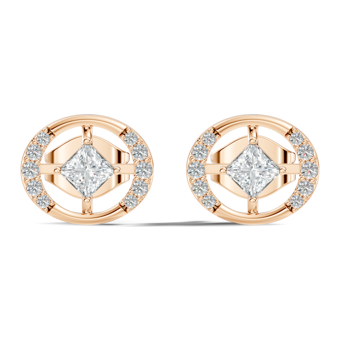 Princess Cut Solitaire & Oval Open Frame Diamond Stud