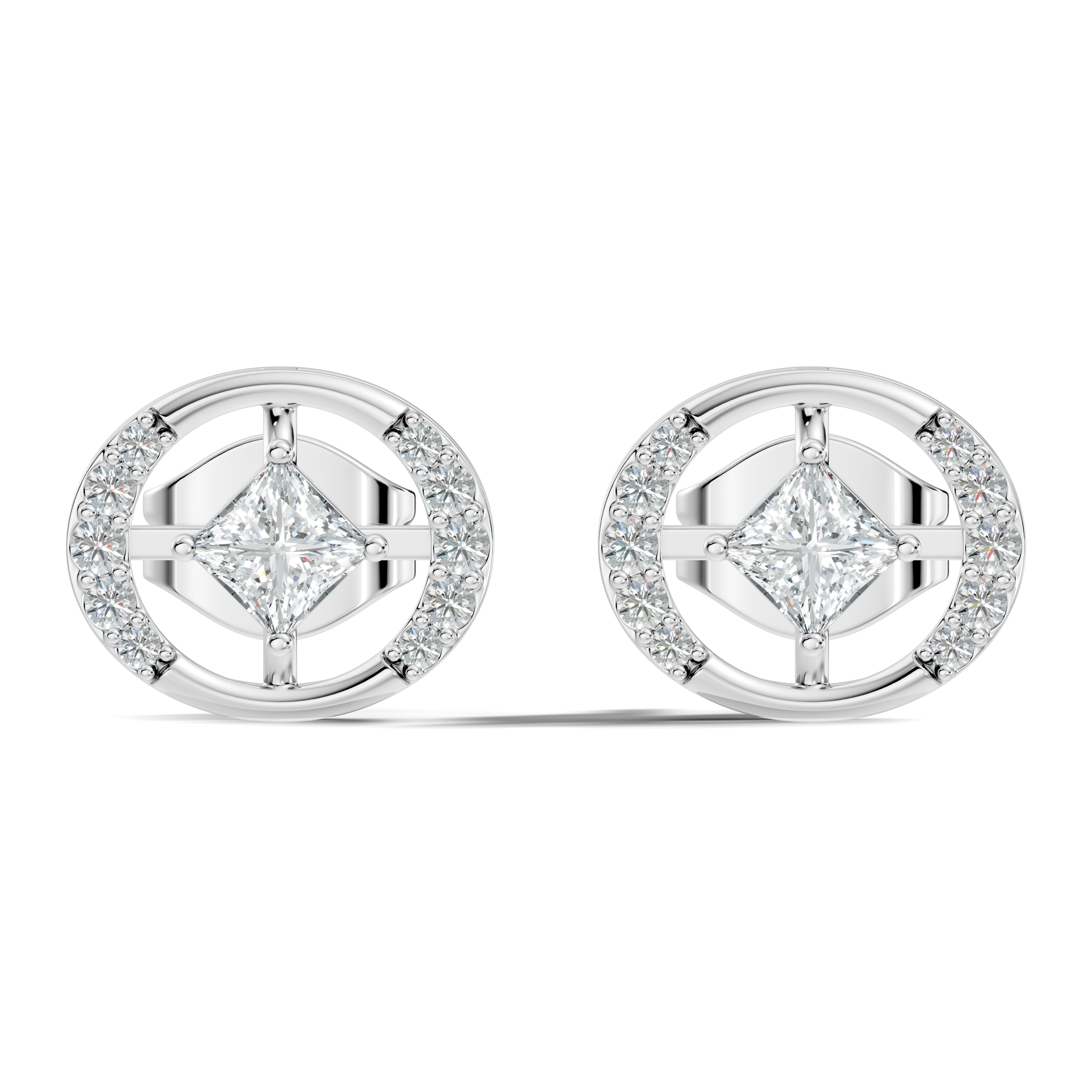 Princess Cut Solitaire & Oval Open Frame Diamond Stud
