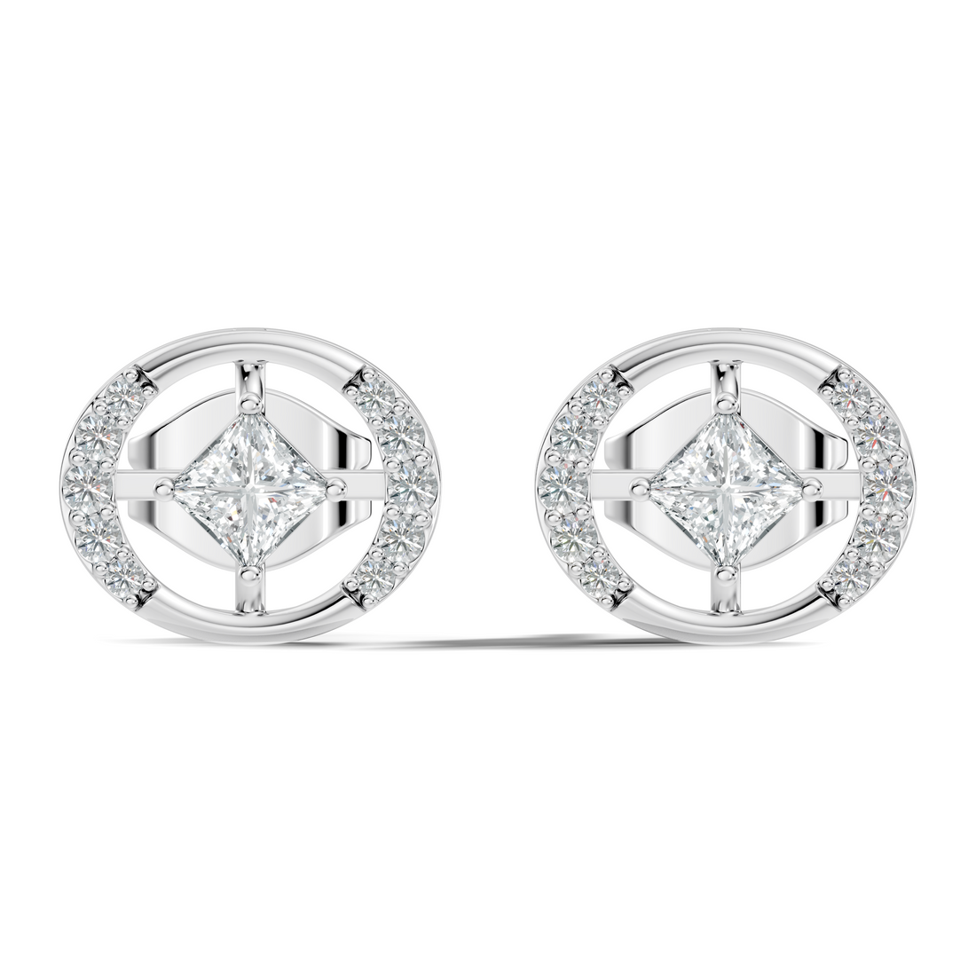 Princess Cut Solitaire & Oval Open Frame Diamond Stud