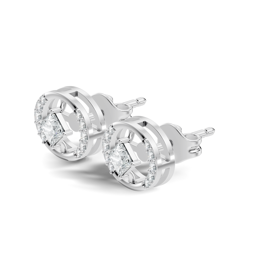 Princess Cut Solitaire & Oval Open Frame Diamond Stud