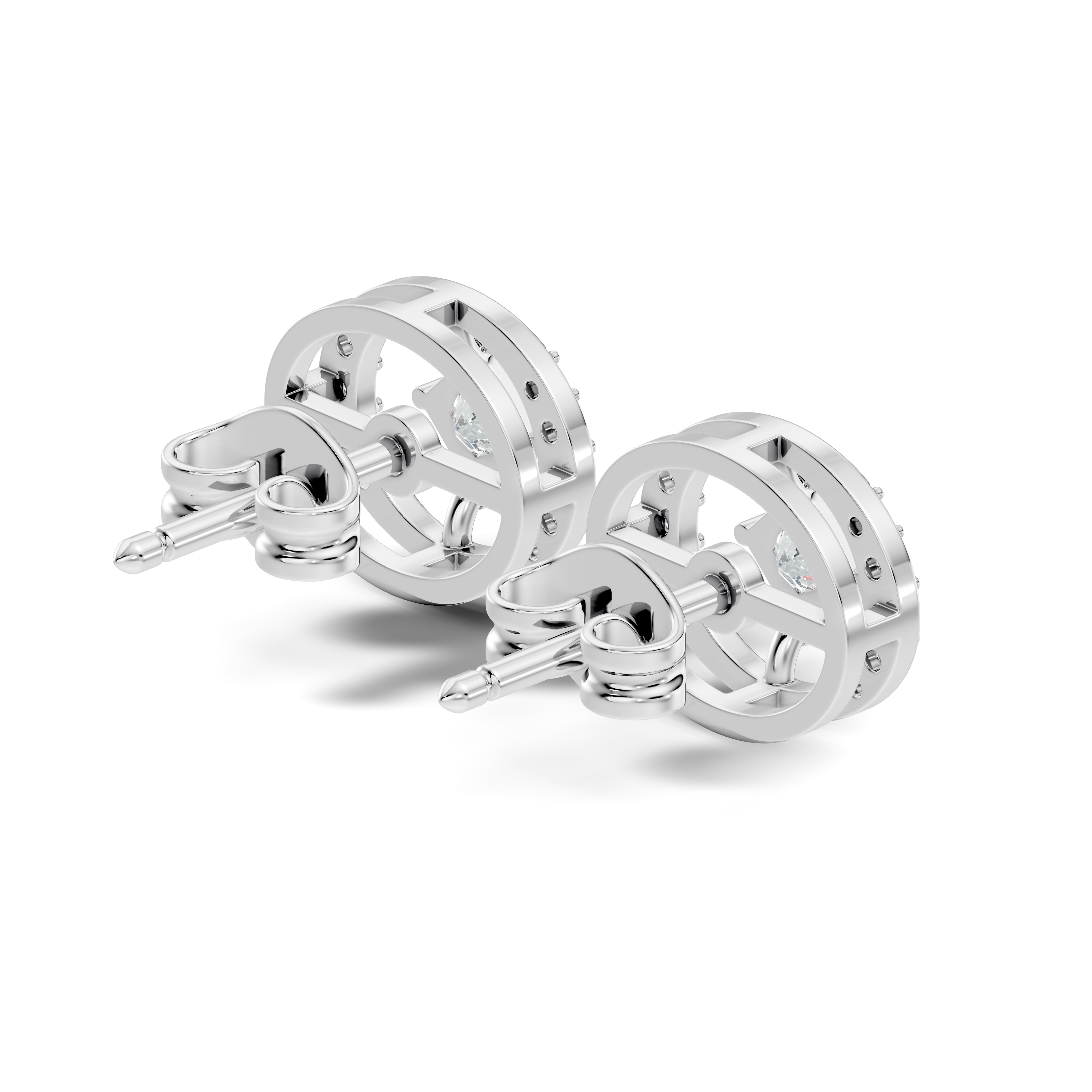 Princess Cut Solitaire & Oval Open Frame Diamond Stud