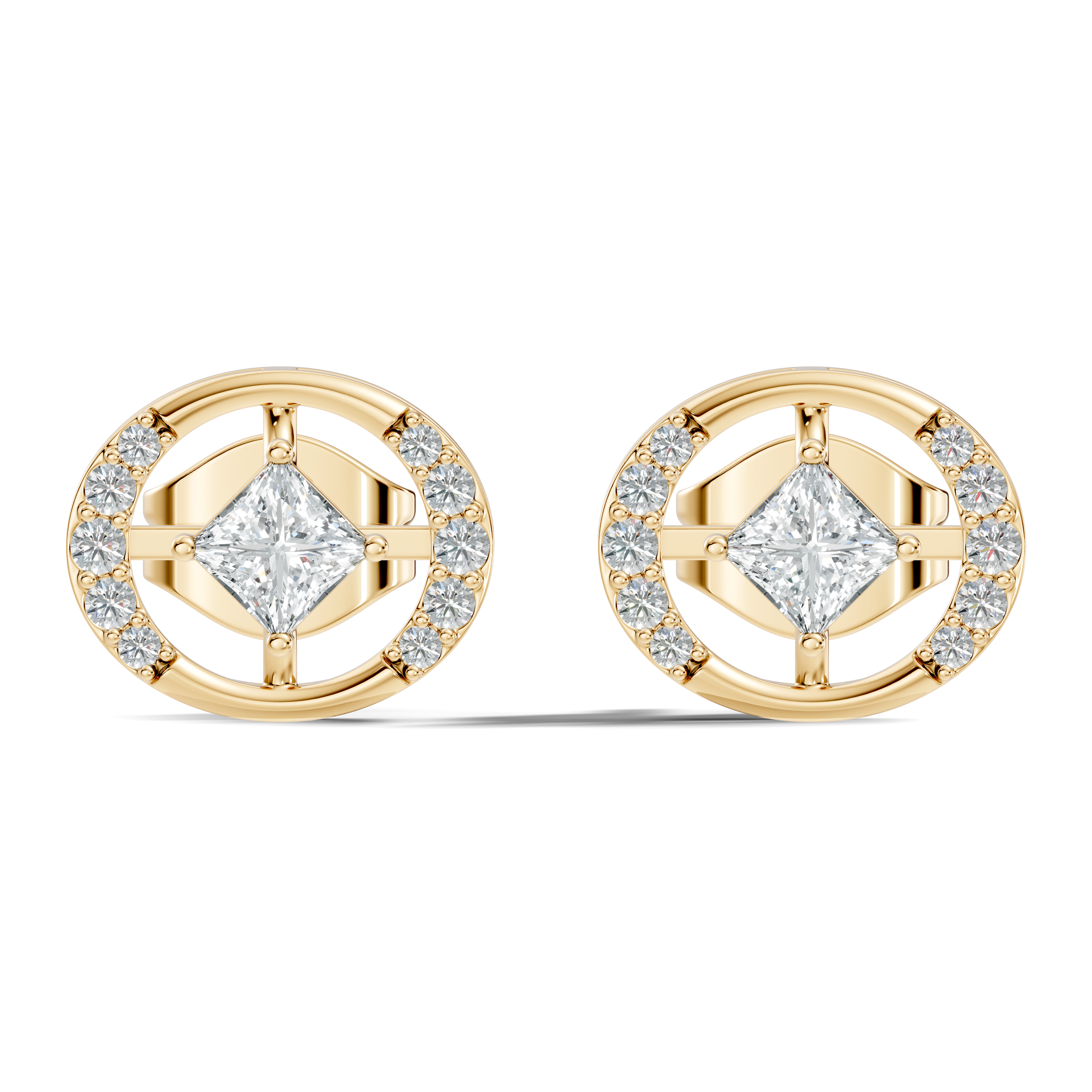 Princess Cut Solitaire & Oval Open Frame Diamond Stud