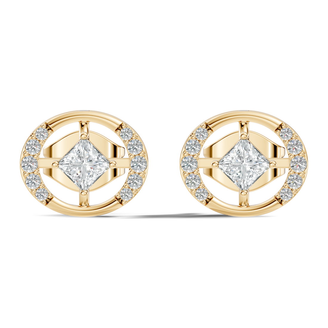 Princess Cut Solitaire & Oval Open Frame Diamond Stud
