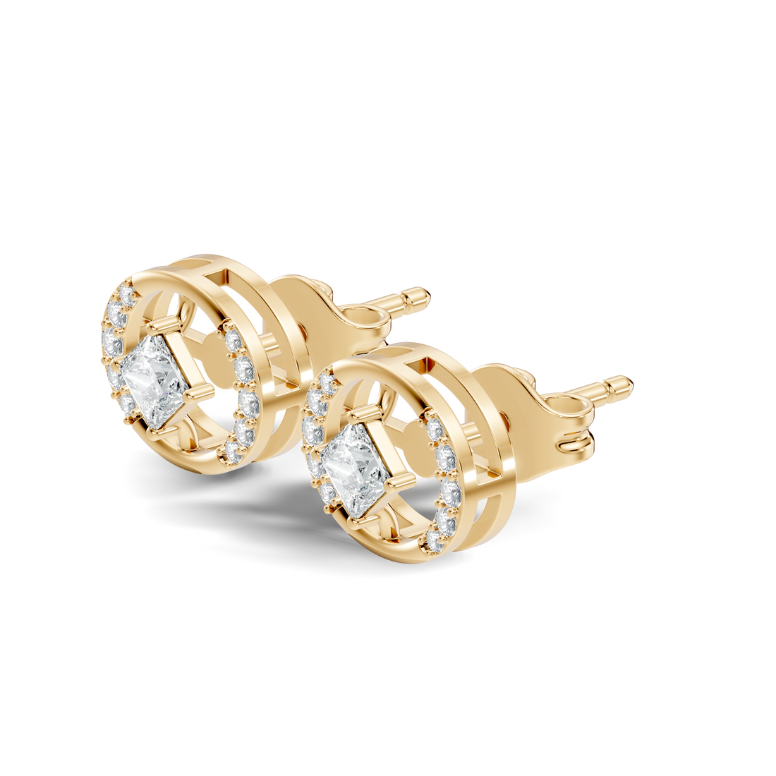 Princess Cut Solitaire & Oval Open Frame Diamond Stud