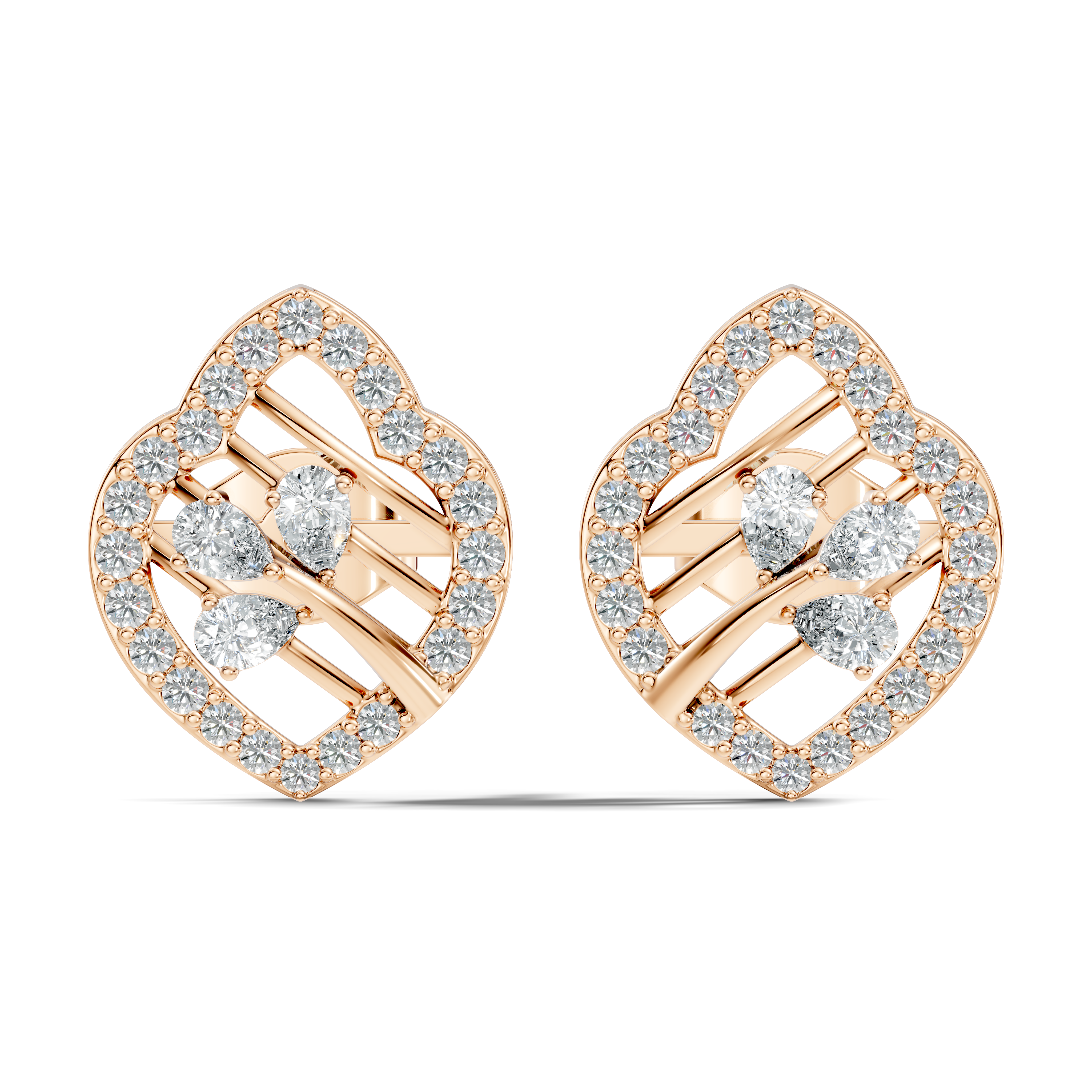 Openwork Leaf Halo Pear & Pave  Diamond Stud