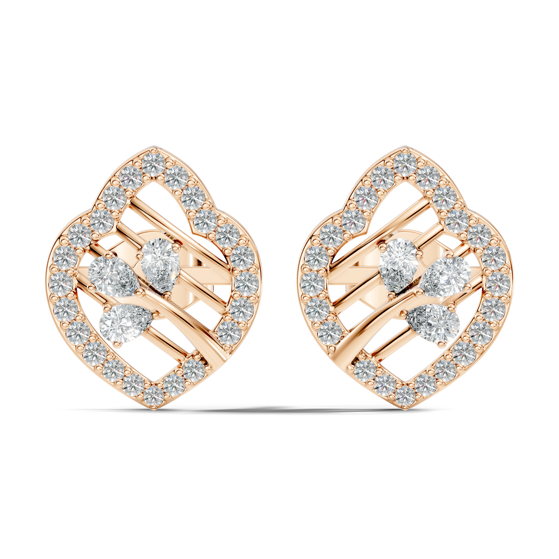 Openwork Leaf Halo Pear & Pave  Diamond Stud