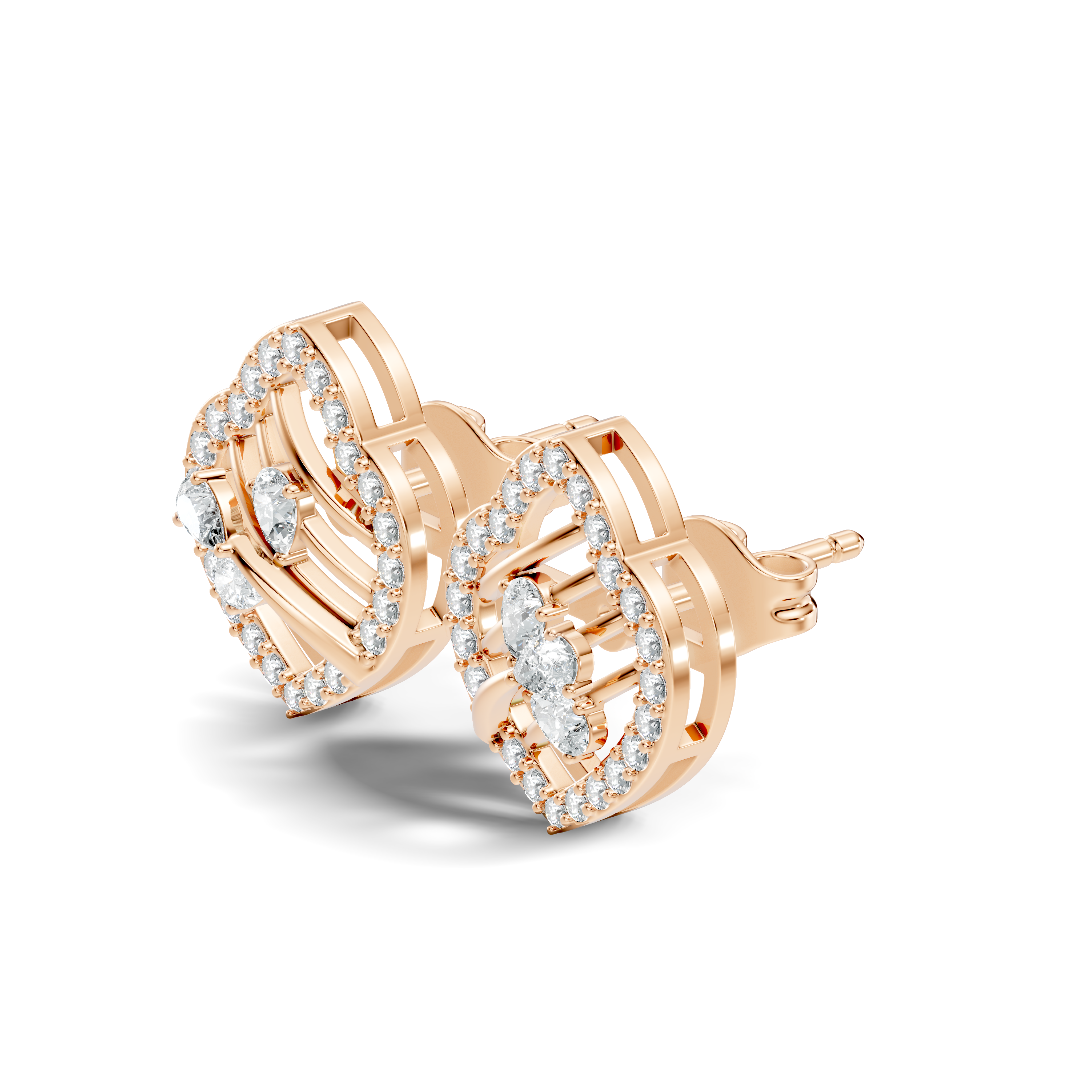 Openwork Leaf Halo Pear & Pave  Diamond Stud