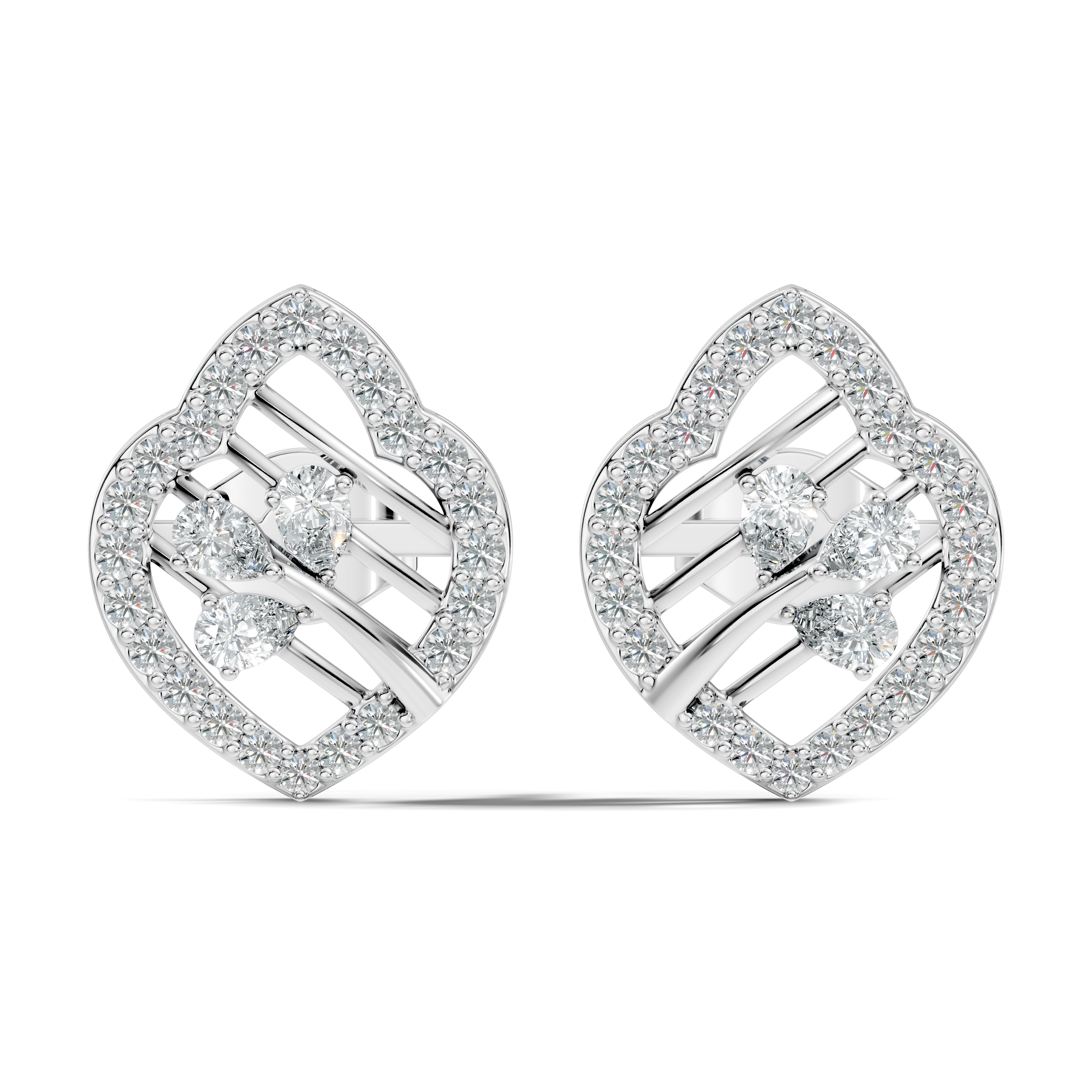 Openwork Leaf Halo Pear & Pave  Diamond Stud
