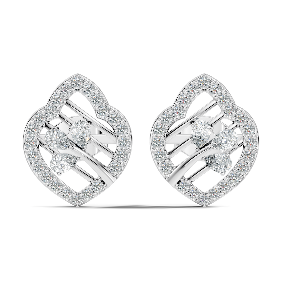 Openwork Leaf Halo Pear & Pave  Diamond Stud