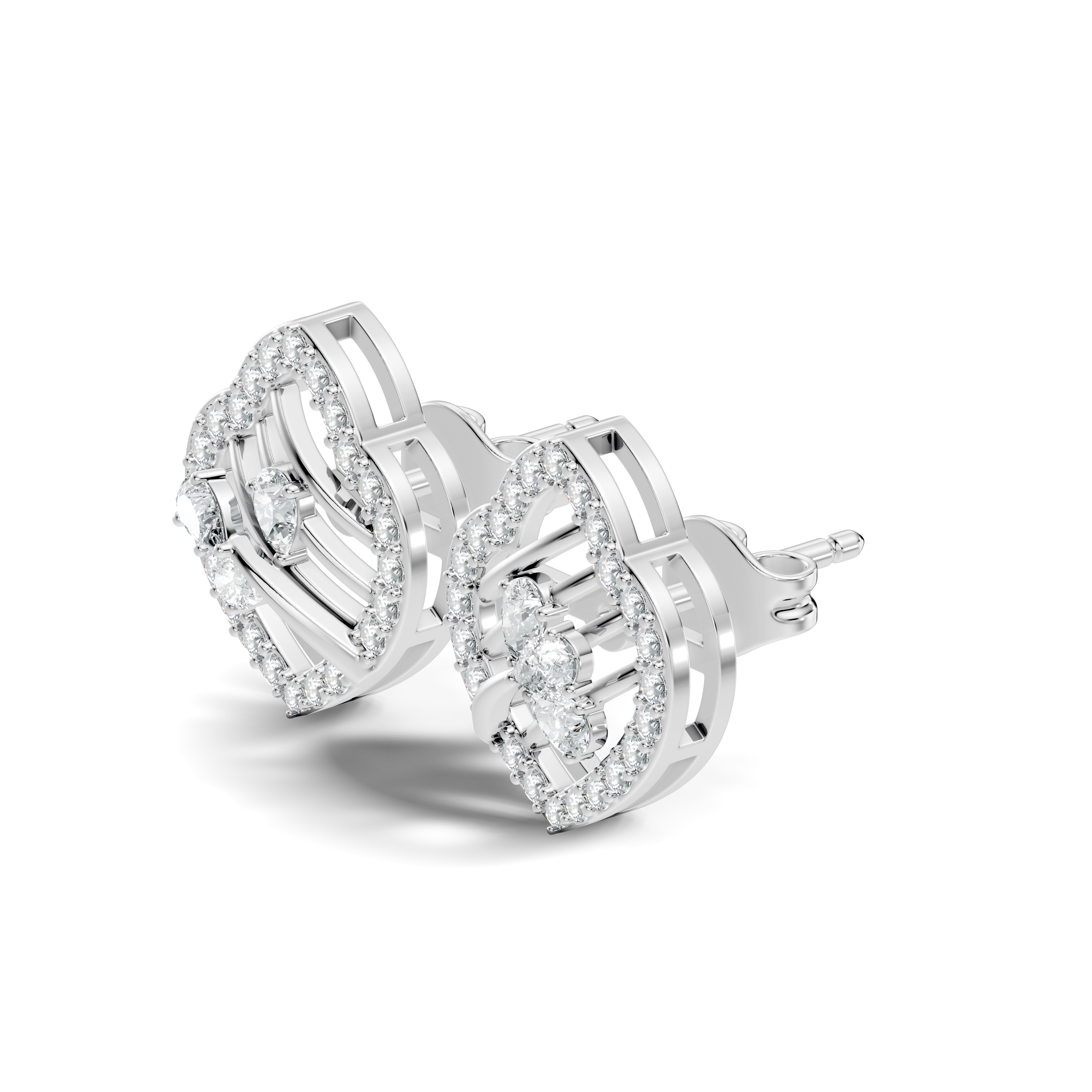 Openwork Leaf Halo Pear & Pave  Diamond Stud