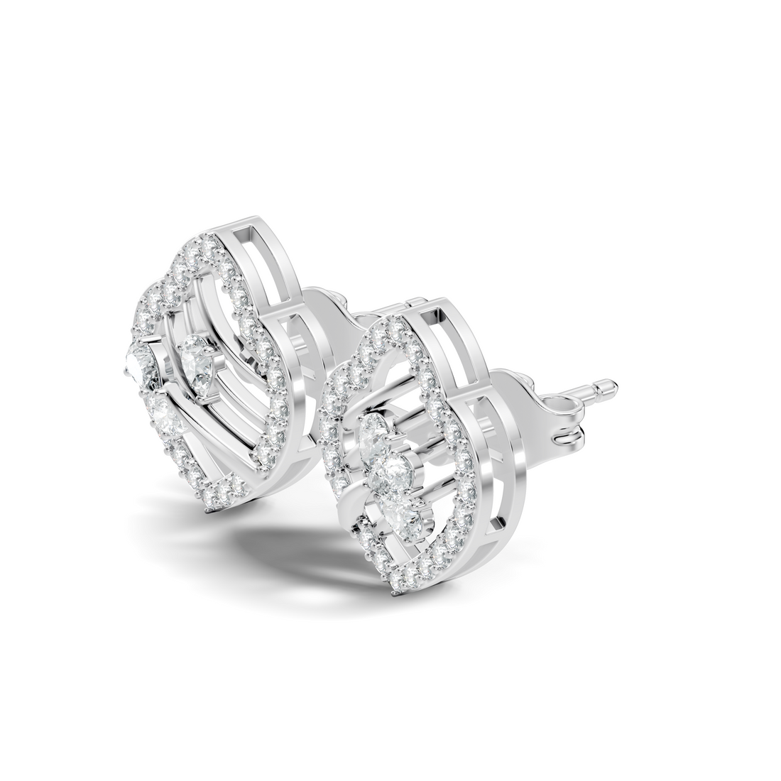 Openwork Leaf Halo Pear & Pave  Diamond Stud