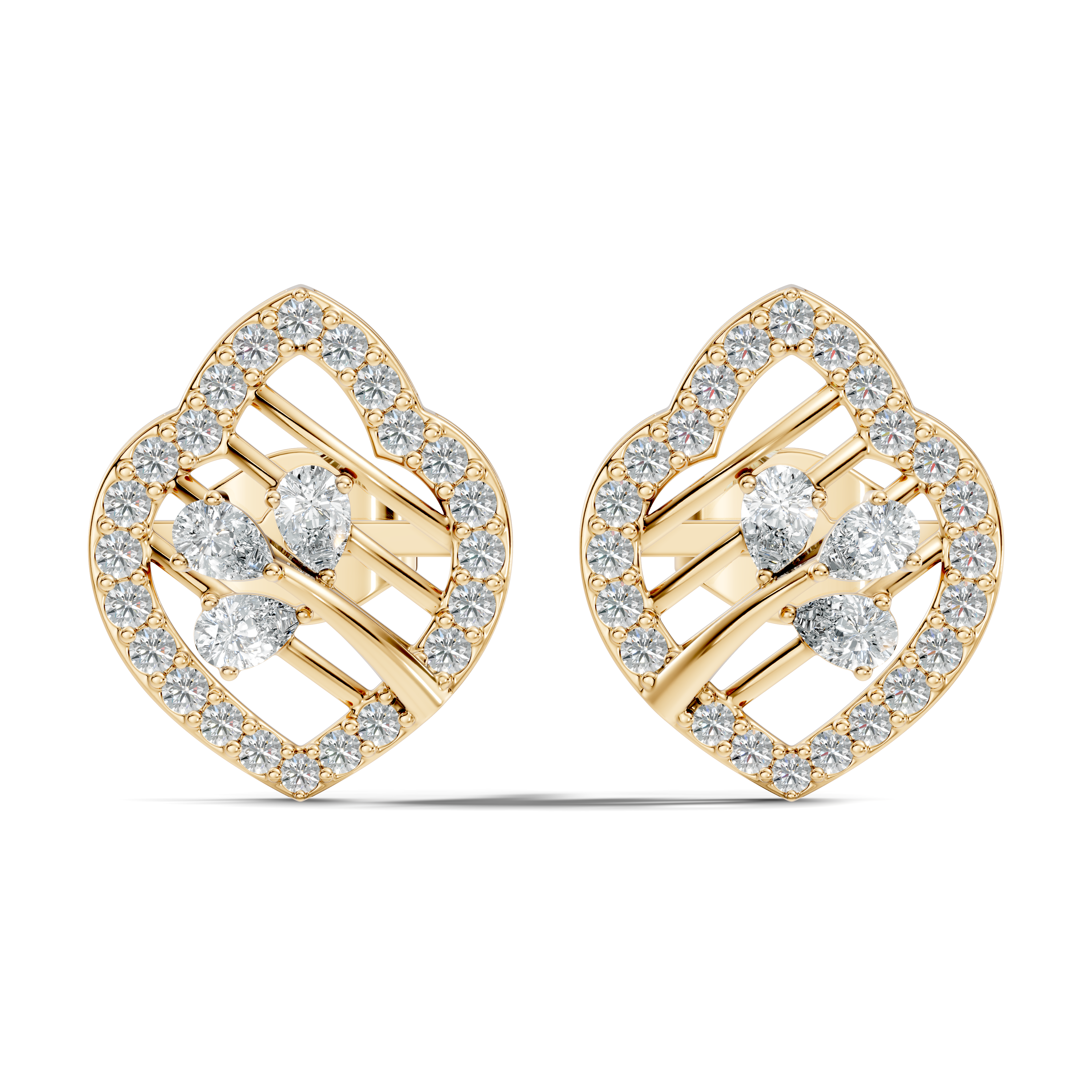 Openwork Leaf Halo Pear & Pave  Diamond Stud