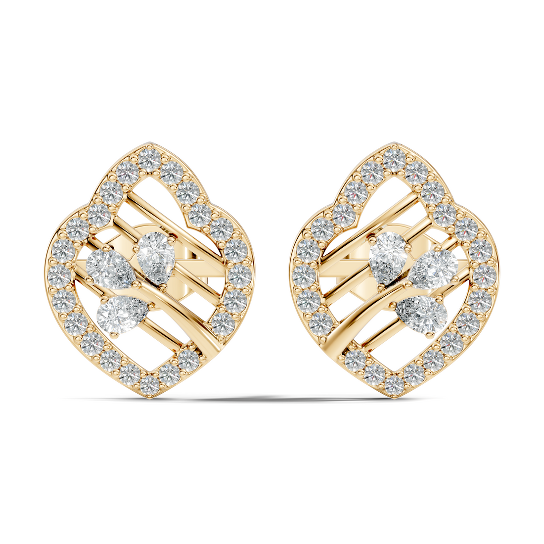 Openwork Leaf Halo Pear & Pave  Diamond Stud
