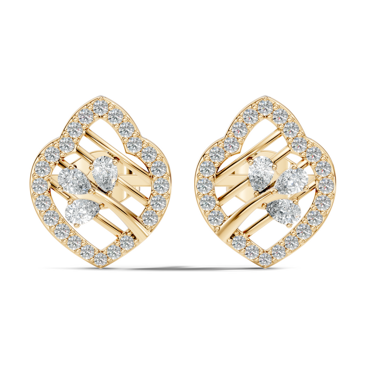 Openwork Leaf Halo Pear & Pave  Diamond Stud
