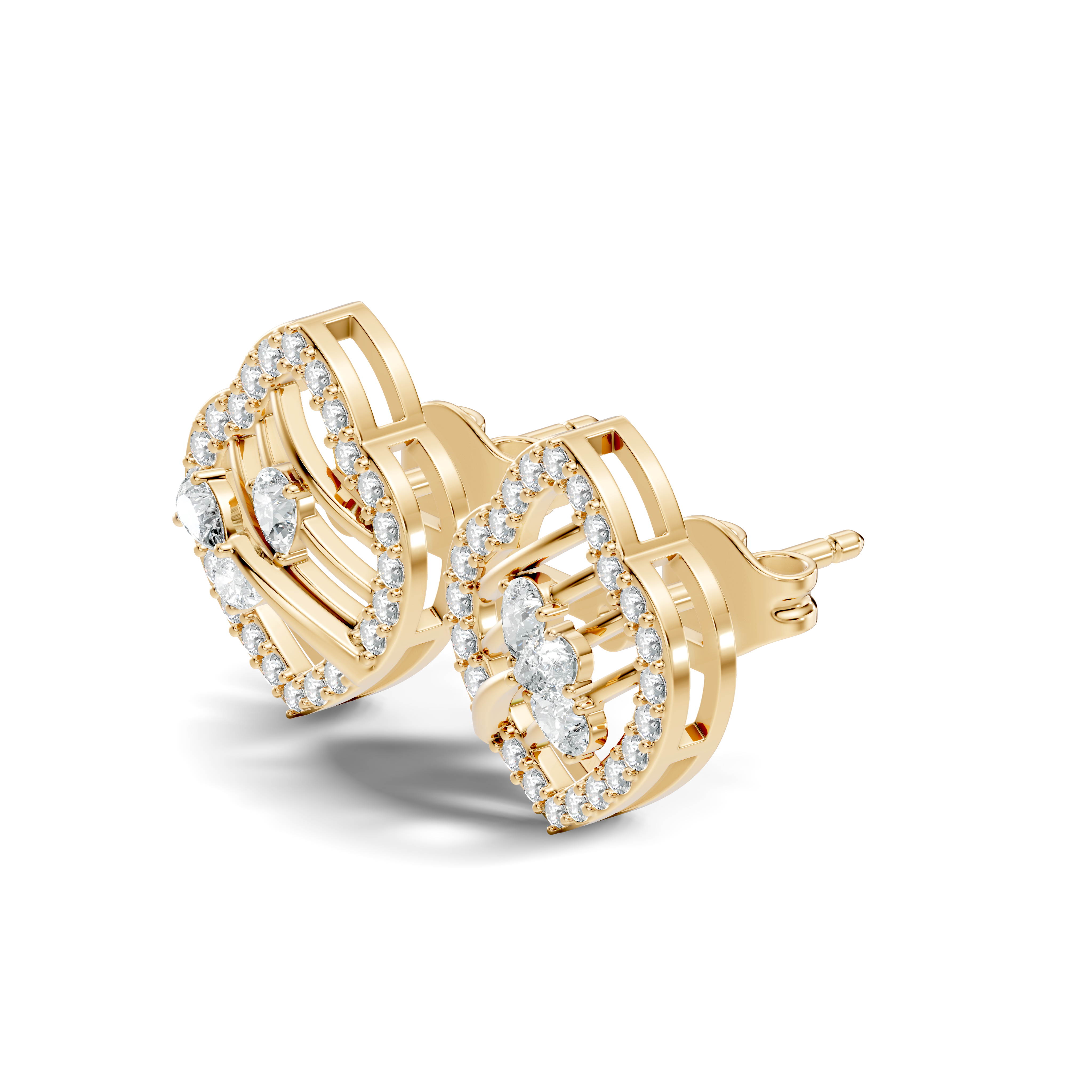 Openwork Leaf Halo Pear & Pave  Diamond Stud