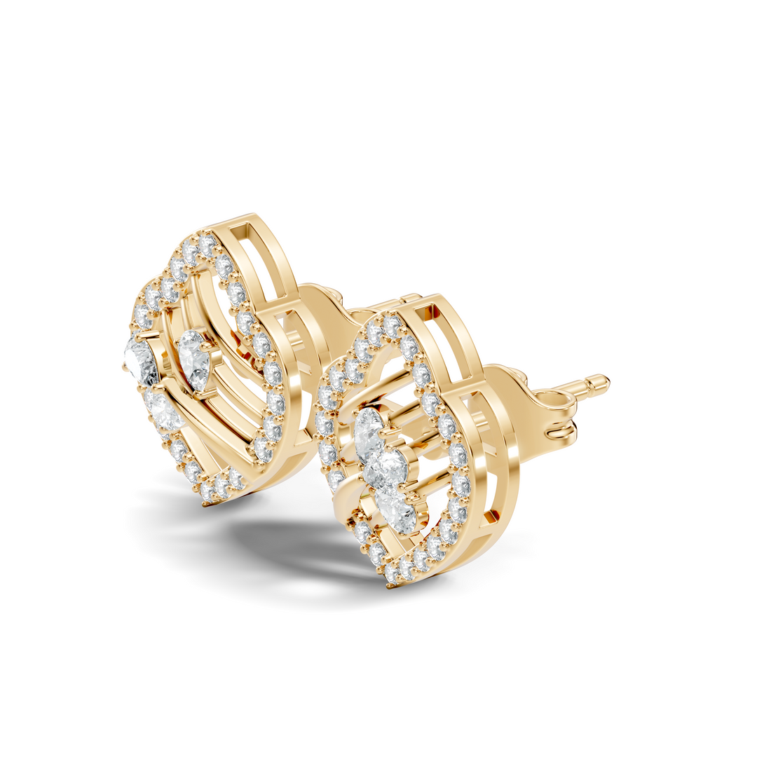 Openwork Leaf Halo Pear & Pave  Diamond Stud